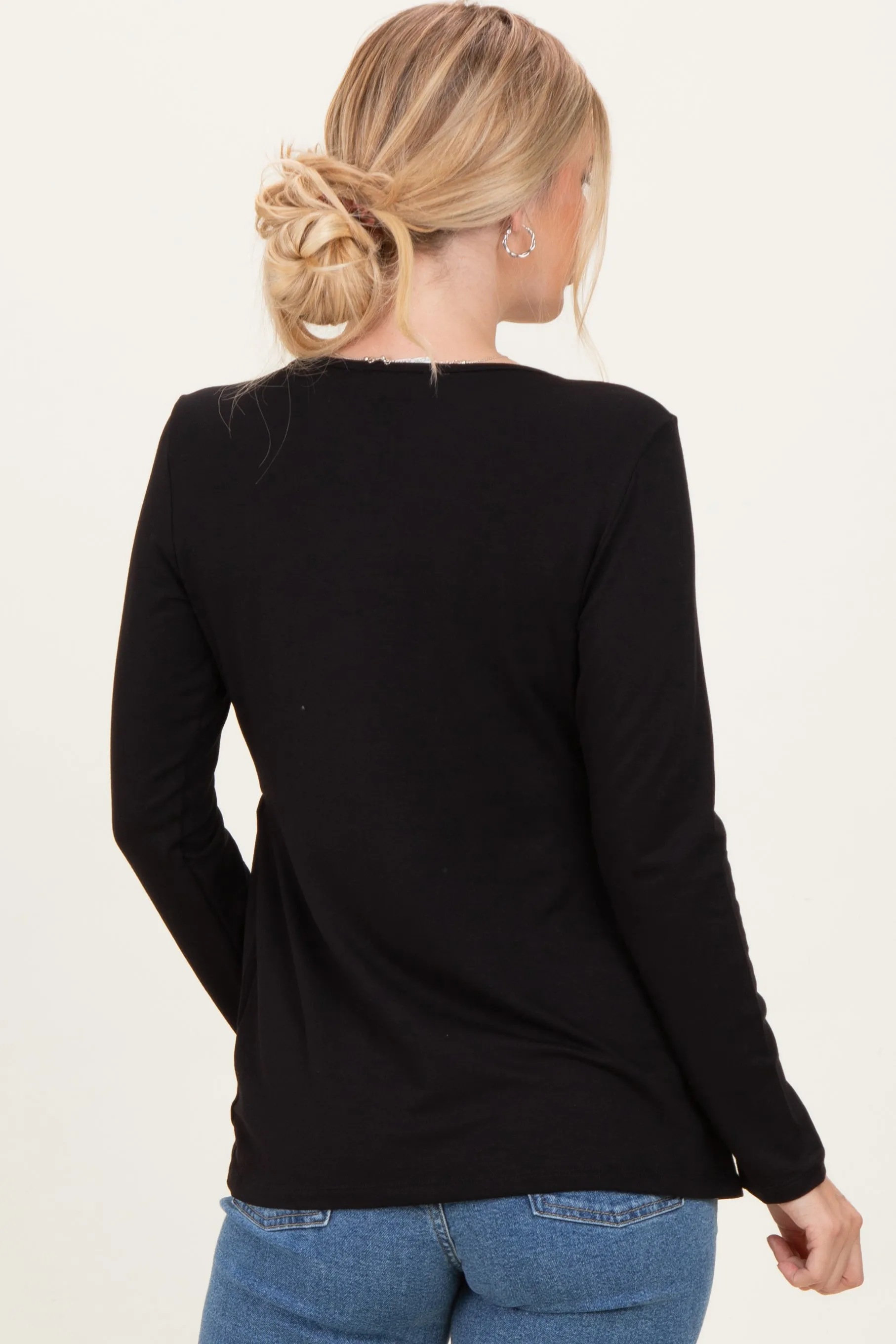 Black French Terry Long Sleeve Scoop Neck Top sold by Pinkblush product image thumbnail 4