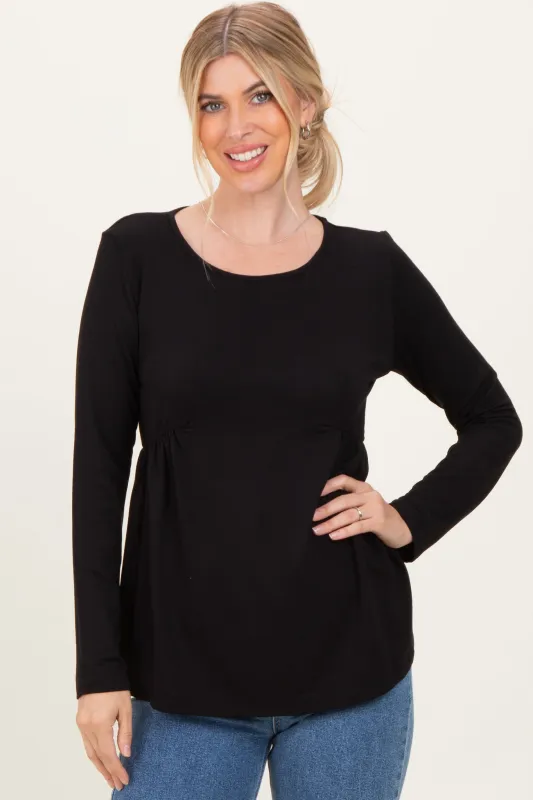 Black French Terry Long Sleeve Scoop Neck Top sold by Pinkblush