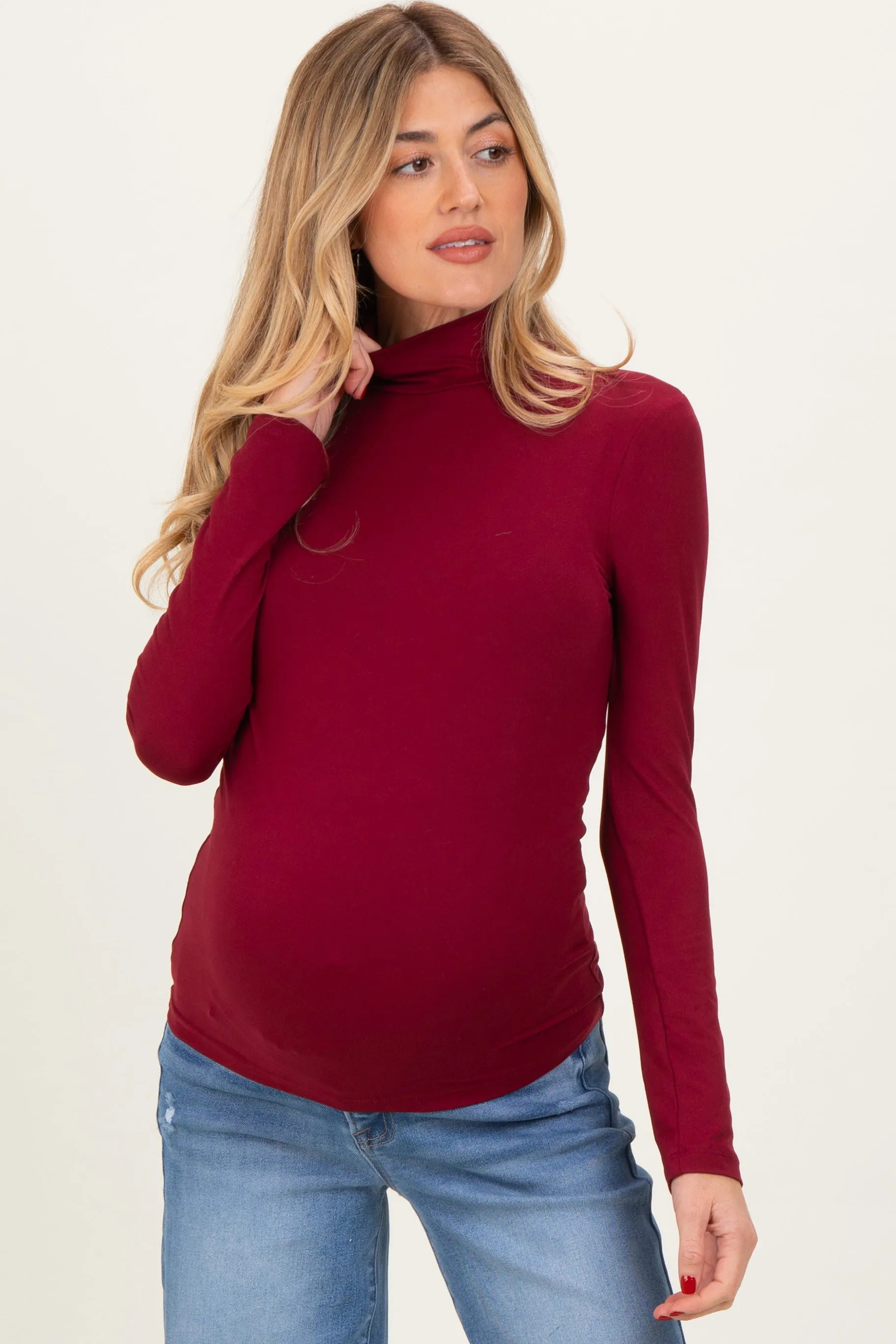 Wine Maternity Mock Neck Top sold by Pinkblush product image thumbnail 2