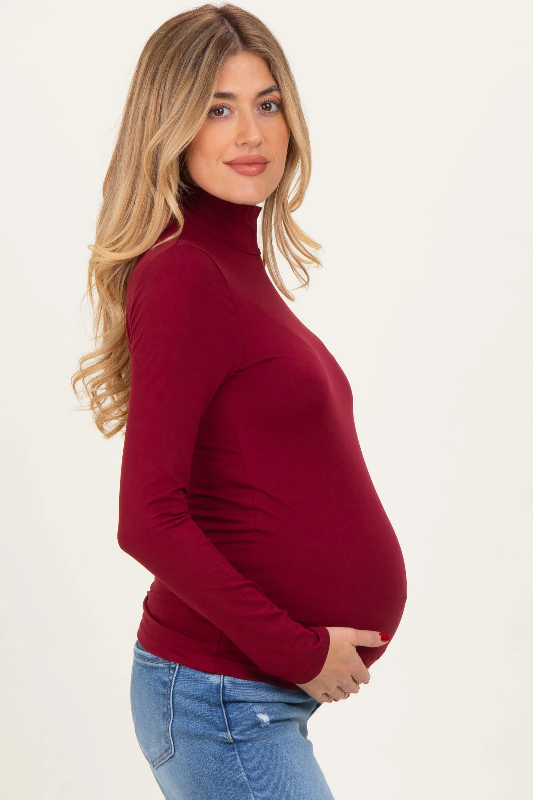 Wine Maternity Mock Neck Top sold by Pinkblush product image thumbnail 3
