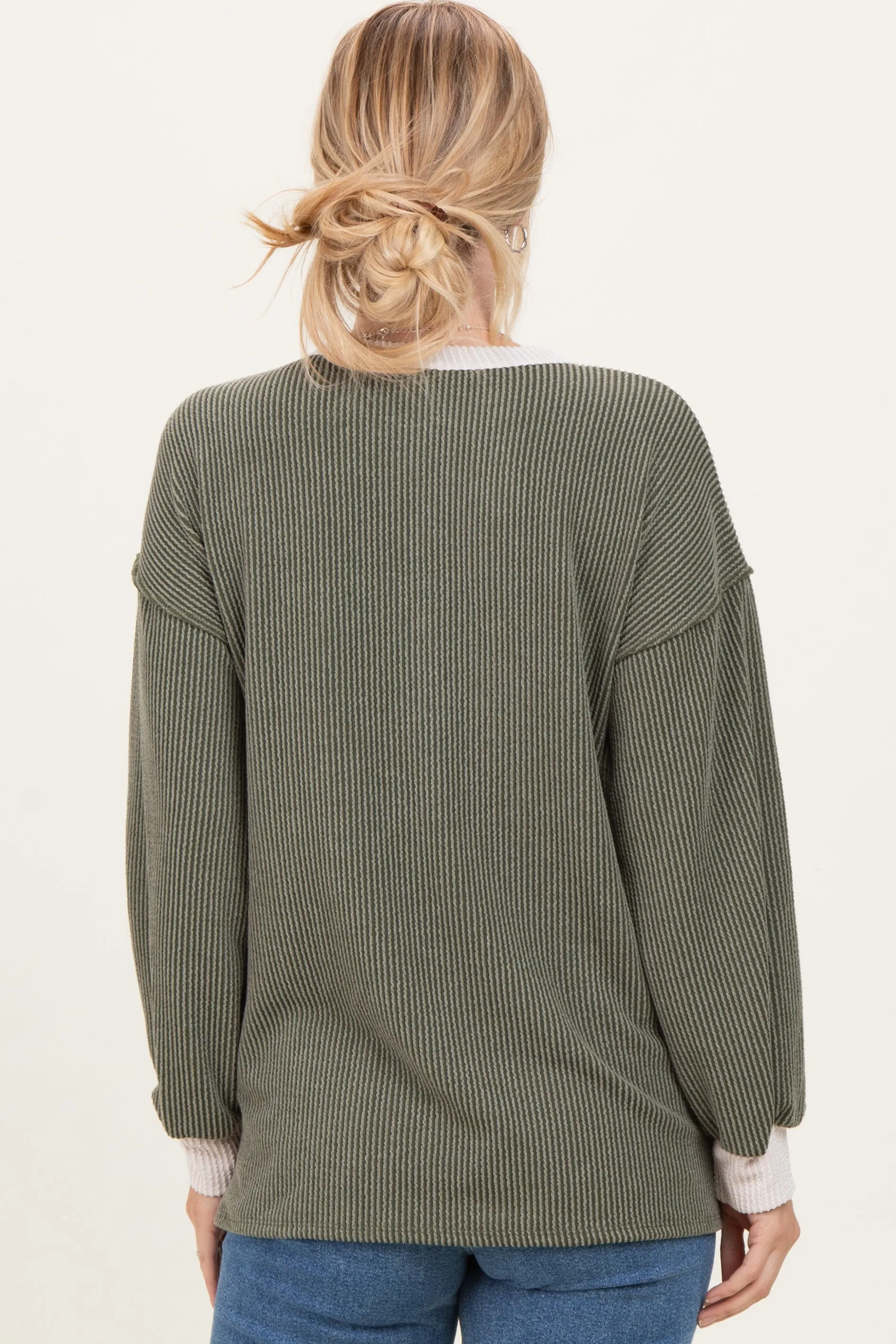 Olive Long Sleeve Contrast Button Detail Rib Top sold by Pinkblush product image thumbnail 4