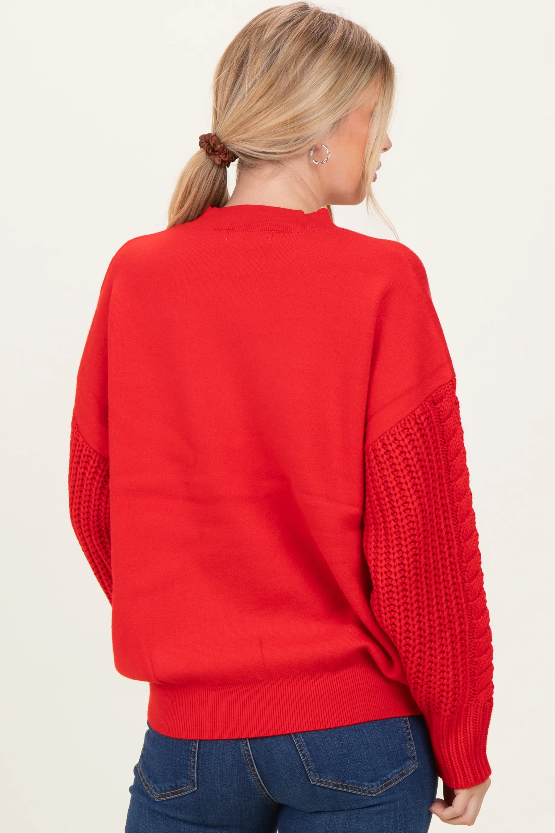Red Cable Knit Sleeve Round Neck Sweater sold by Pinkblush product image thumbnail 4