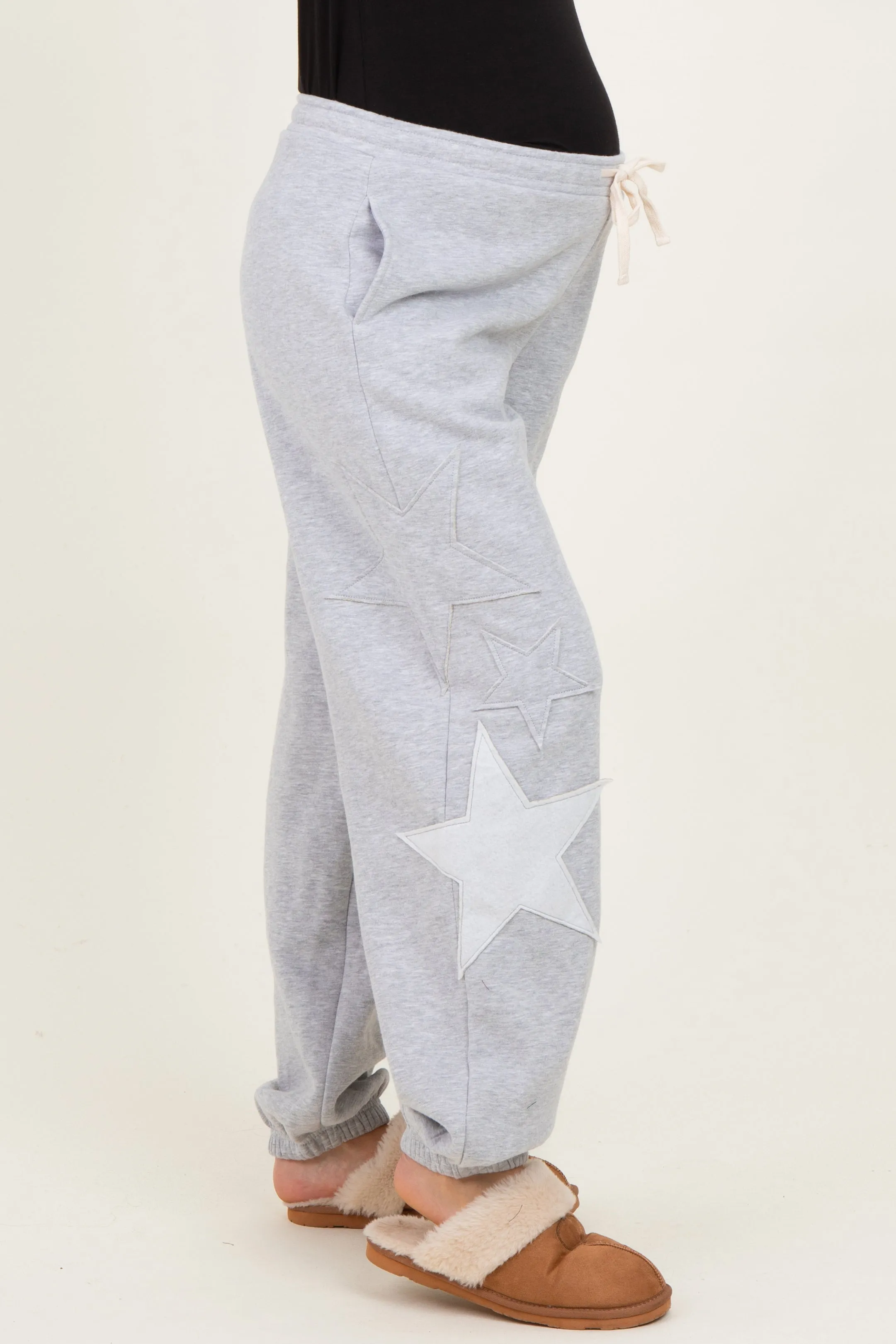 Heather Gray Star Patch Maternity Drawstring Sweatpants sold by Pinkblush product image thumbnail 3