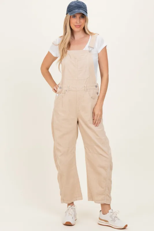 Cream Corduroy Rolled Cuff Barrel Leg Overalls sold by Pinkblush