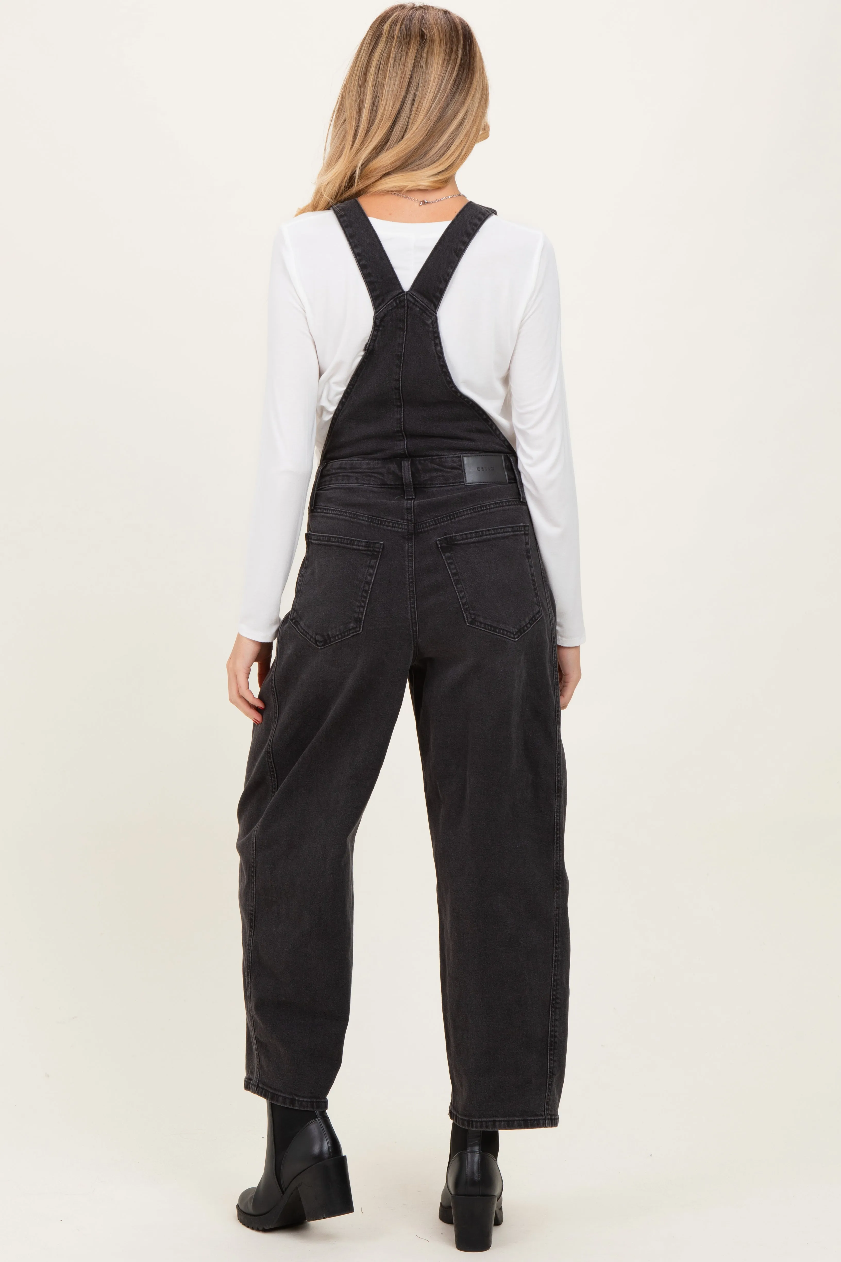Black Barrel Leg Maternity Denim Overalls sold by Pinkblush product image thumbnail 3