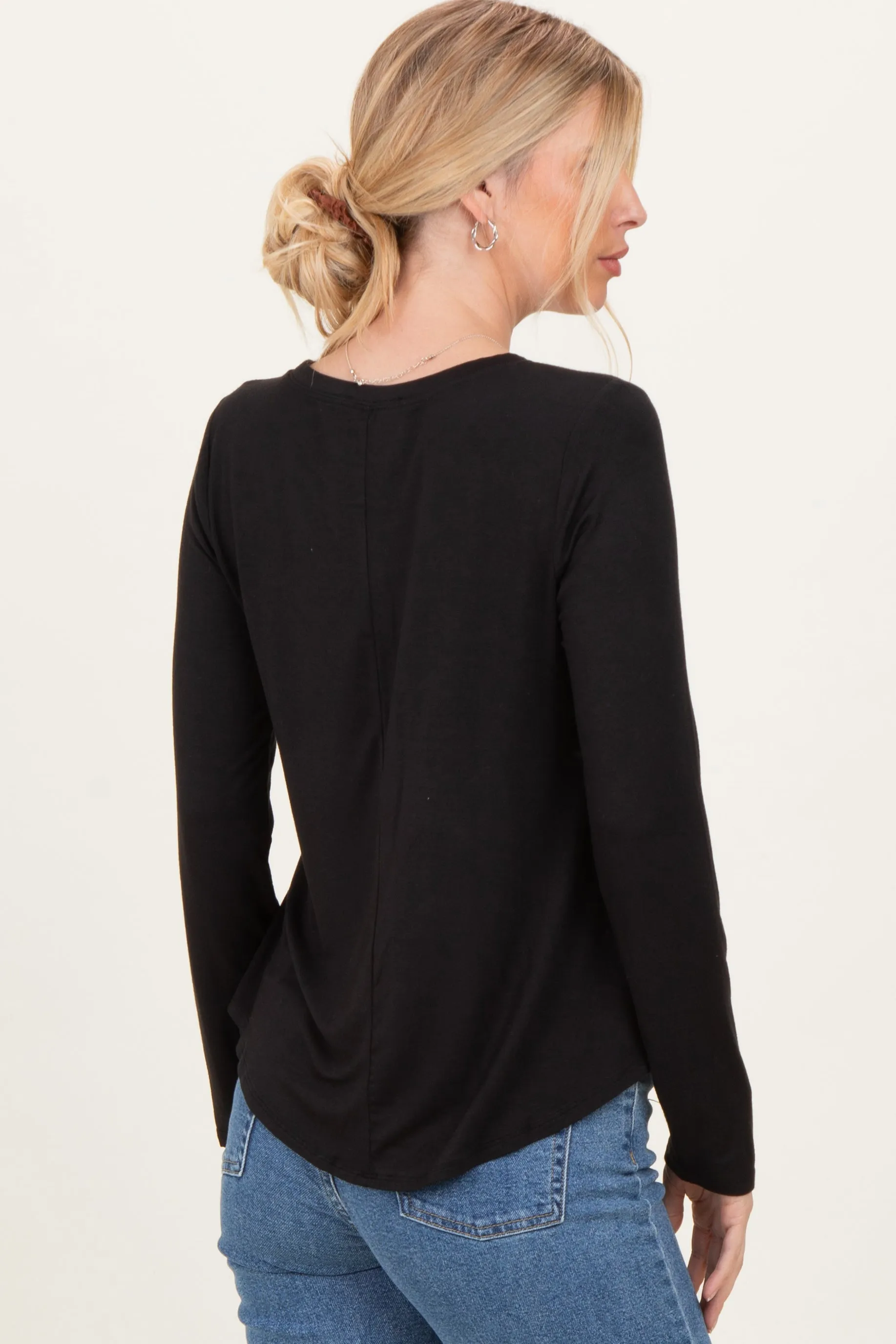 Black Flowy Round Hem Long Sleeve Top sold by Pinkblush product image thumbnail 4