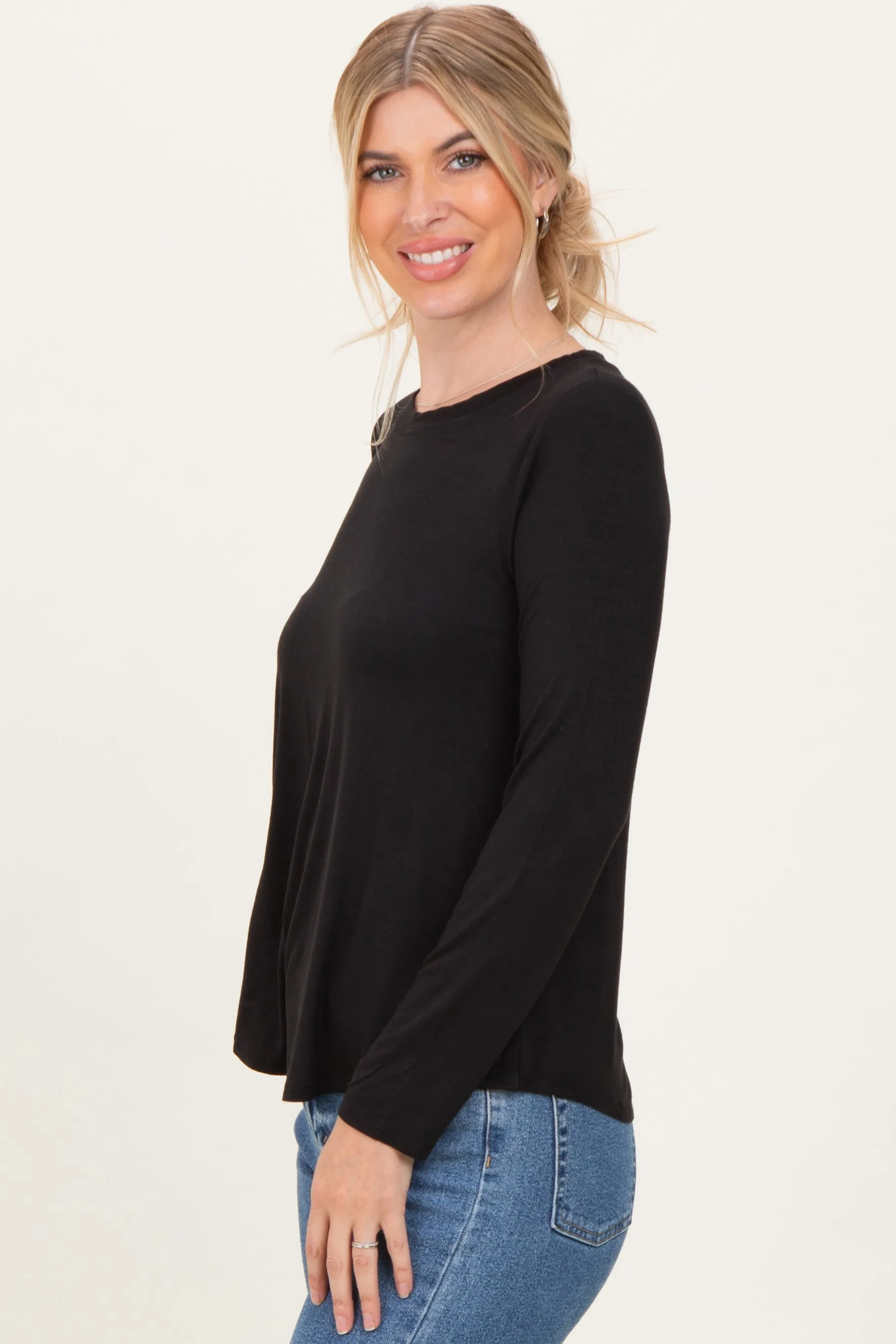 Black Flowy Round Hem Long Sleeve Top sold by Pinkblush product image thumbnail 3