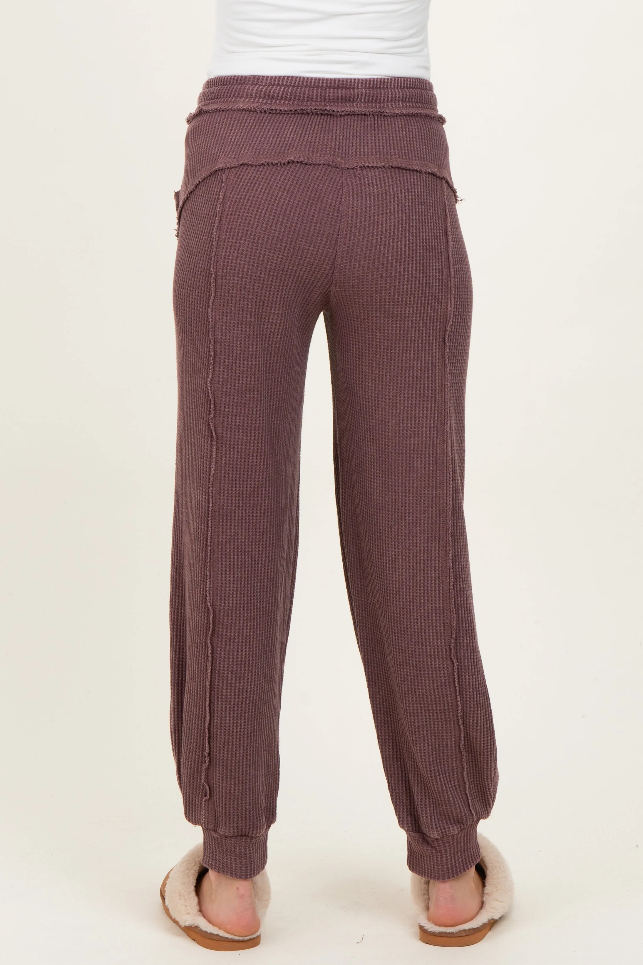 Burgundy Raw Seam Waffle Knit Maternity Joggers sold by Pinkblush product image thumbnail 4