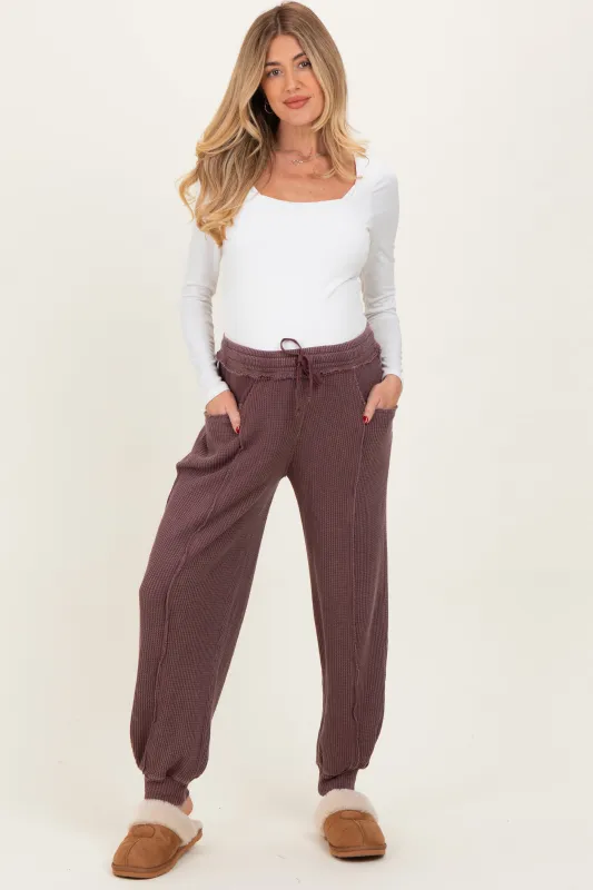 Burgundy Raw Seam Waffle Knit Maternity Joggers sold by Pinkblush