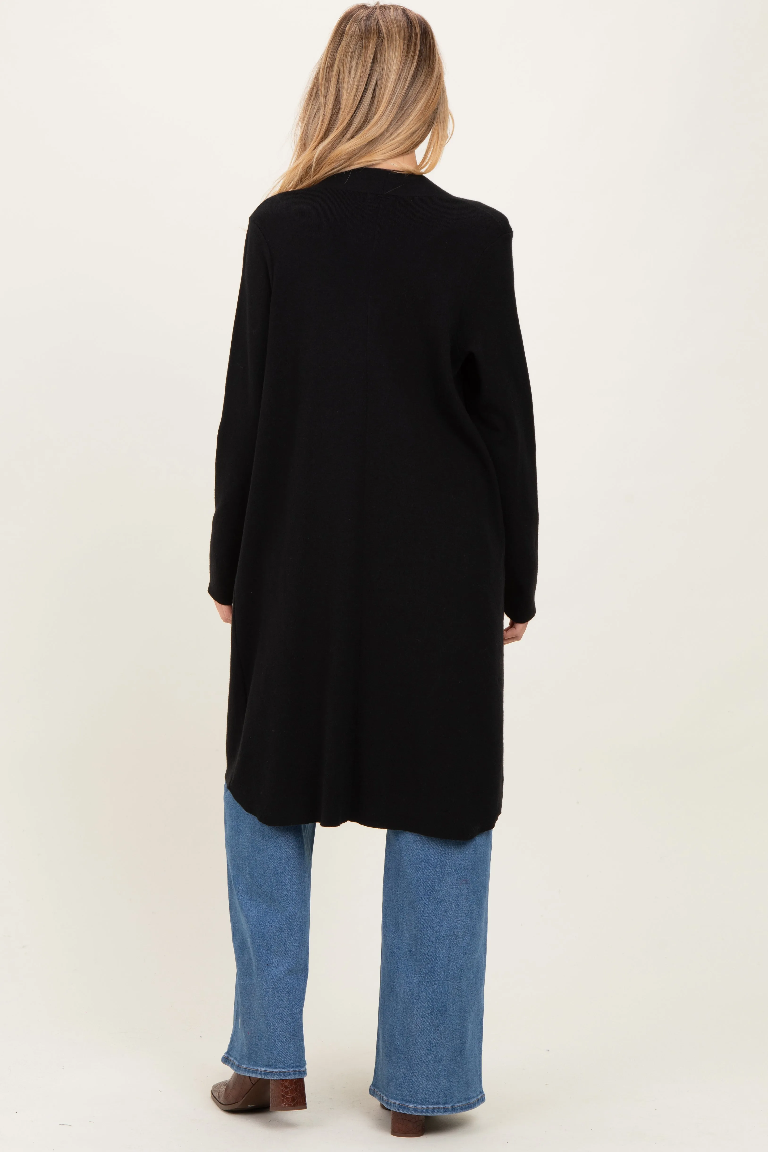 Black Knit Open Front Long Maternity Cardigan sold by Pinkblush product image thumbnail 3