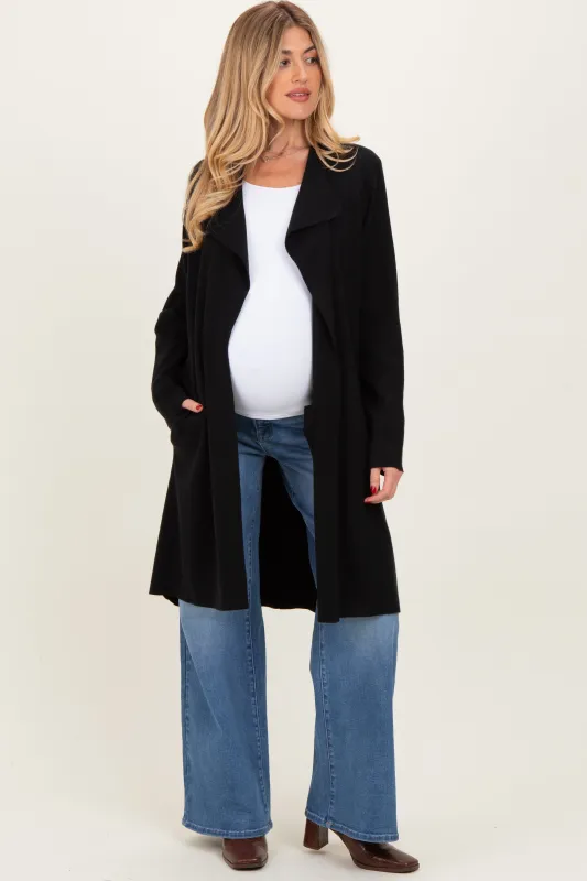 Black Knit Open Front Long Maternity Cardigan sold by Pinkblush