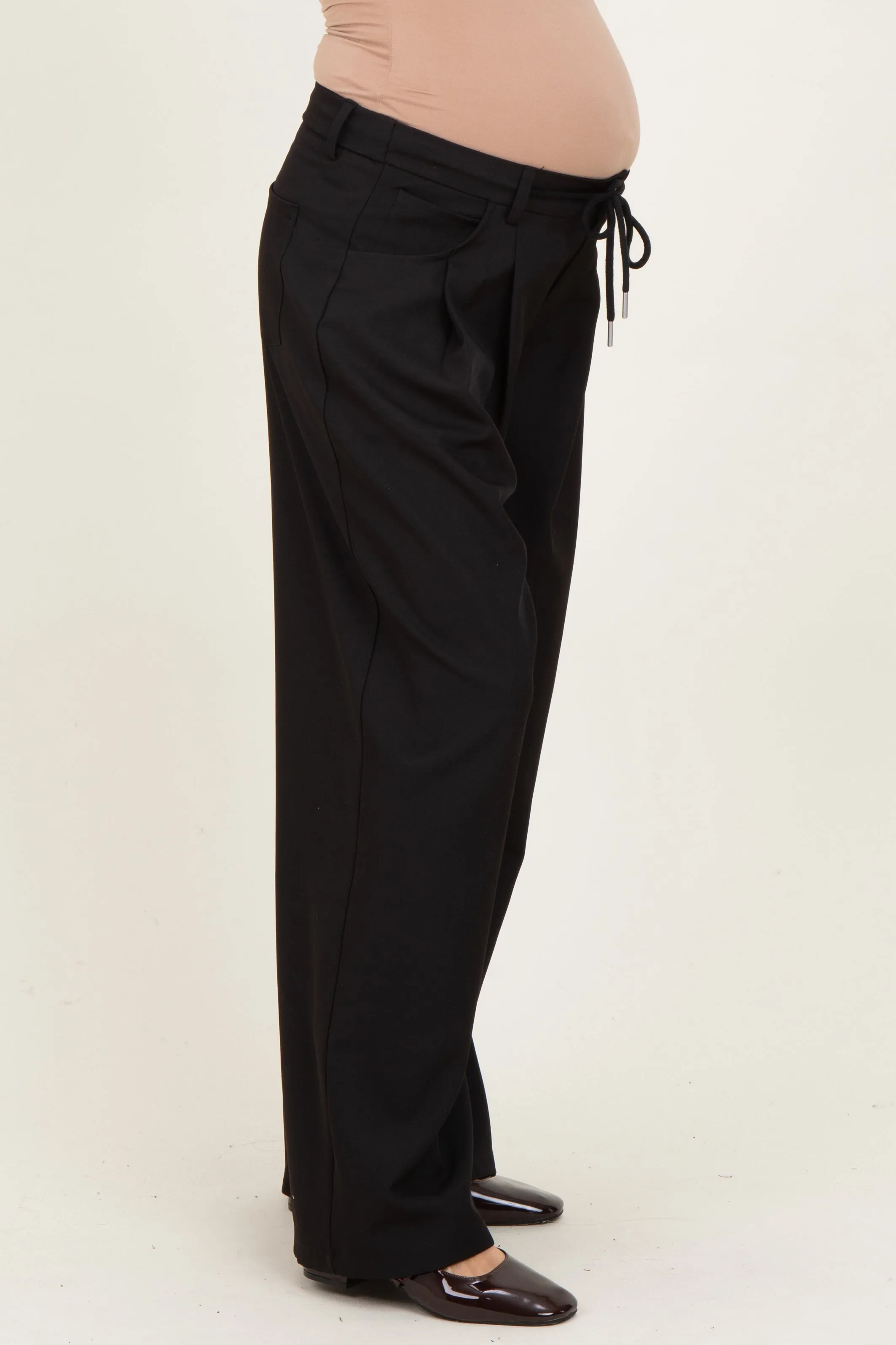 Black Drawstring Pleated Maternity Wide Leg Trousers sold by Pinkblush product image thumbnail 3