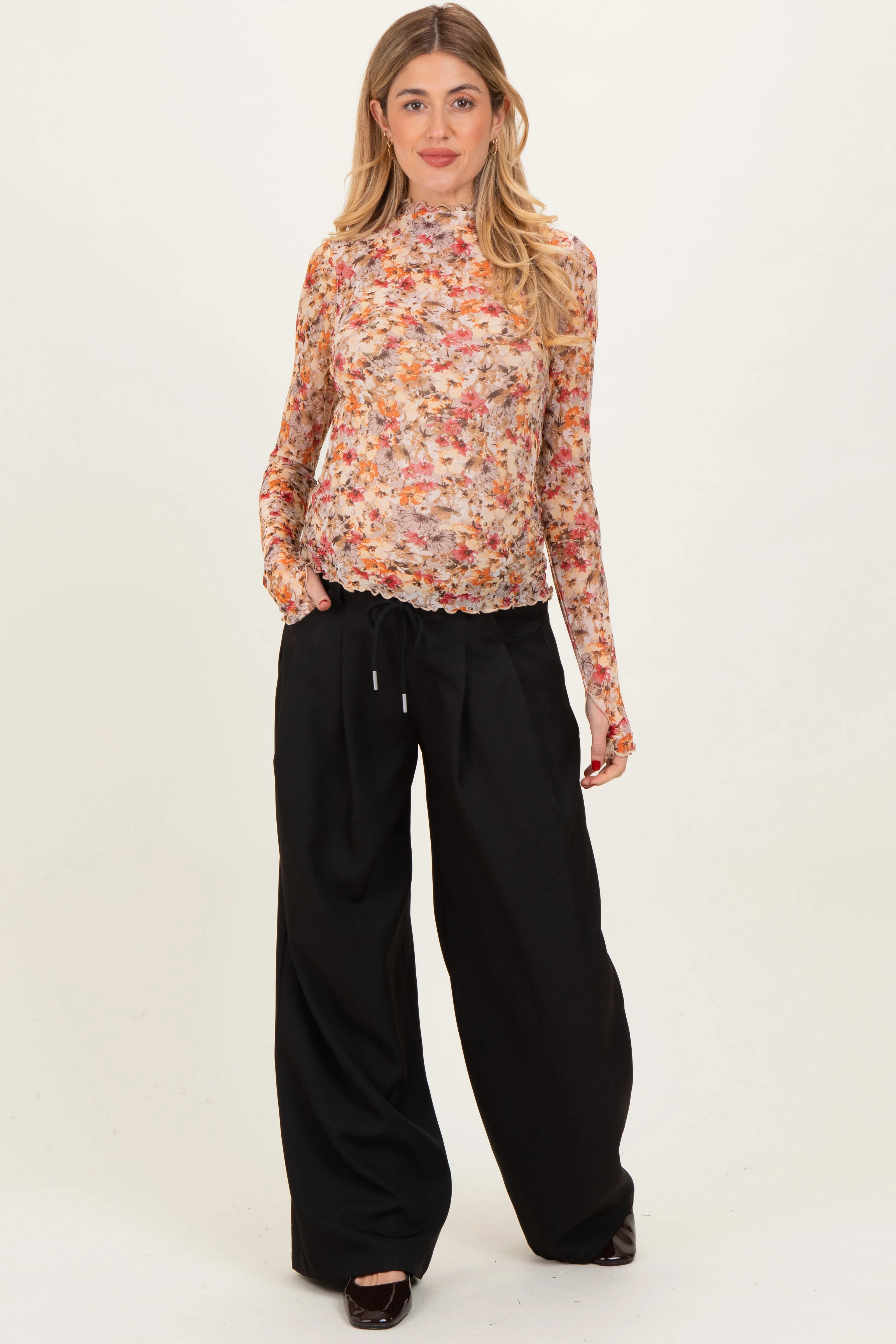 Black Drawstring Pleated Maternity Wide Leg Trousers sold by Pinkblush product image thumbnail 2