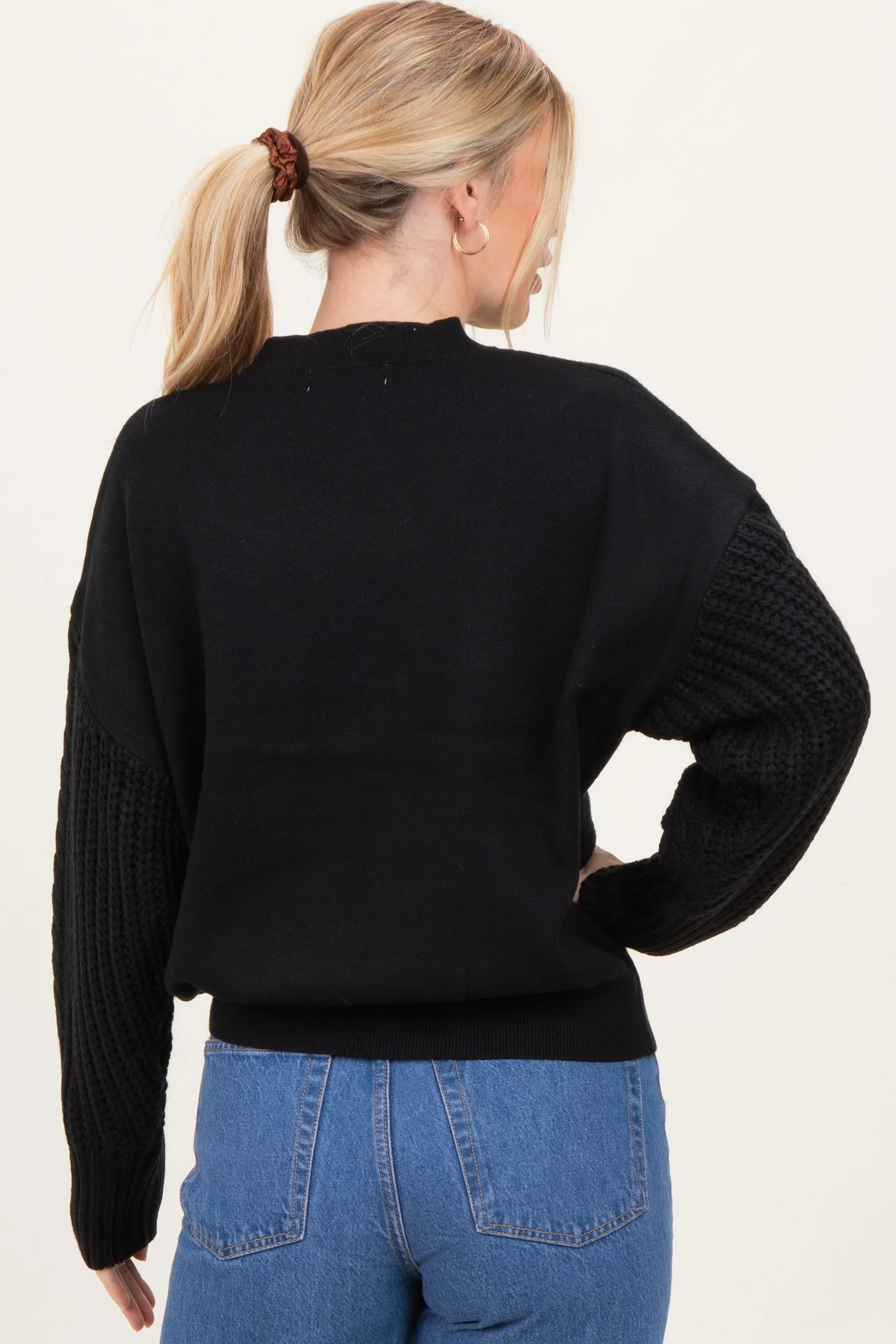 Black Cable Knit Sleeve Round Neck Sweater sold by Pinkblush product image thumbnail 3