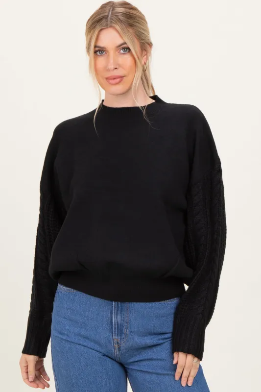 Black Cable Knit Sleeve Round Neck Sweater sold by Pinkblush