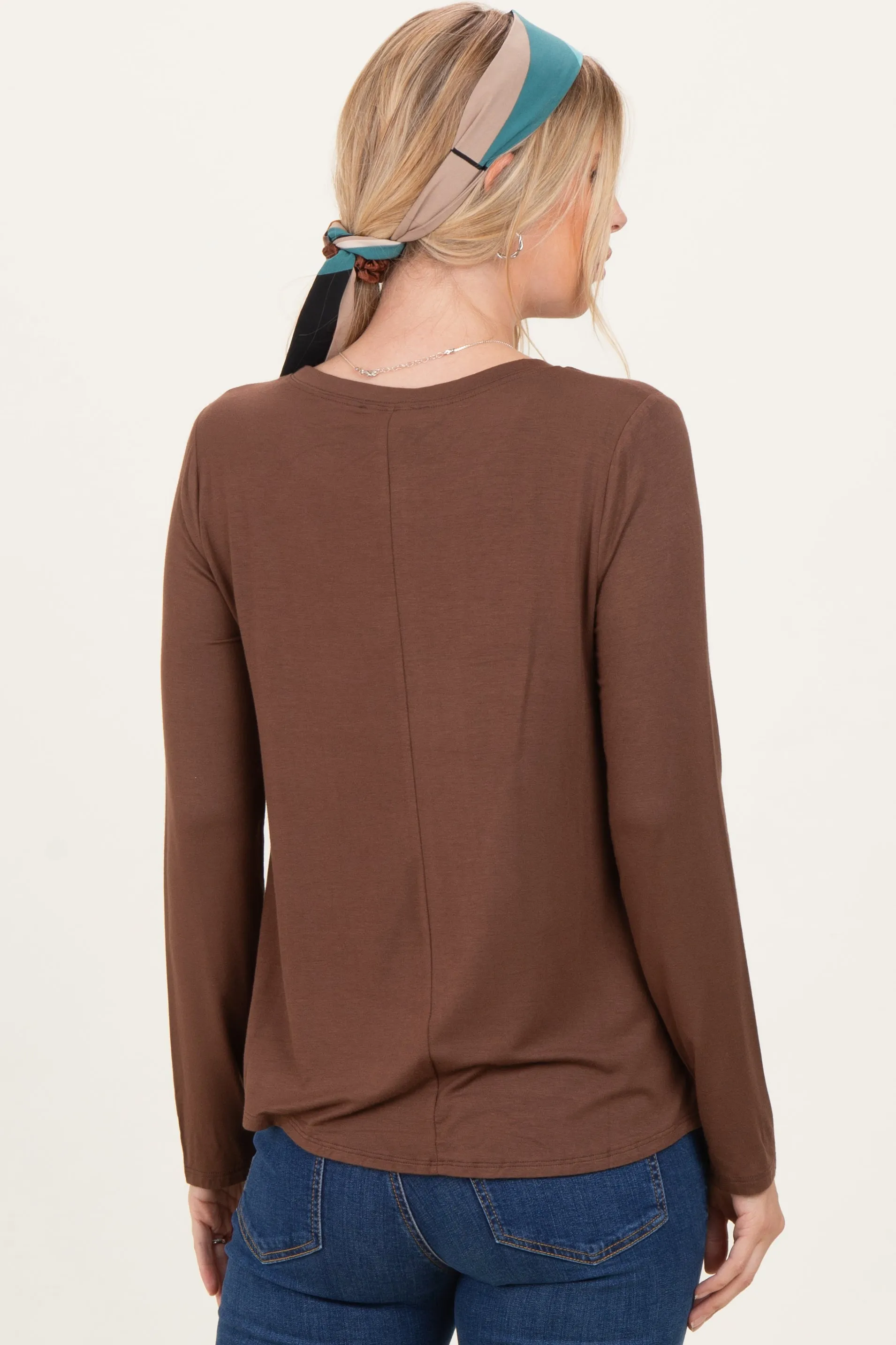 Brown Flowy Round Hem Long Sleeve Top sold by Pinkblush product image thumbnail 2