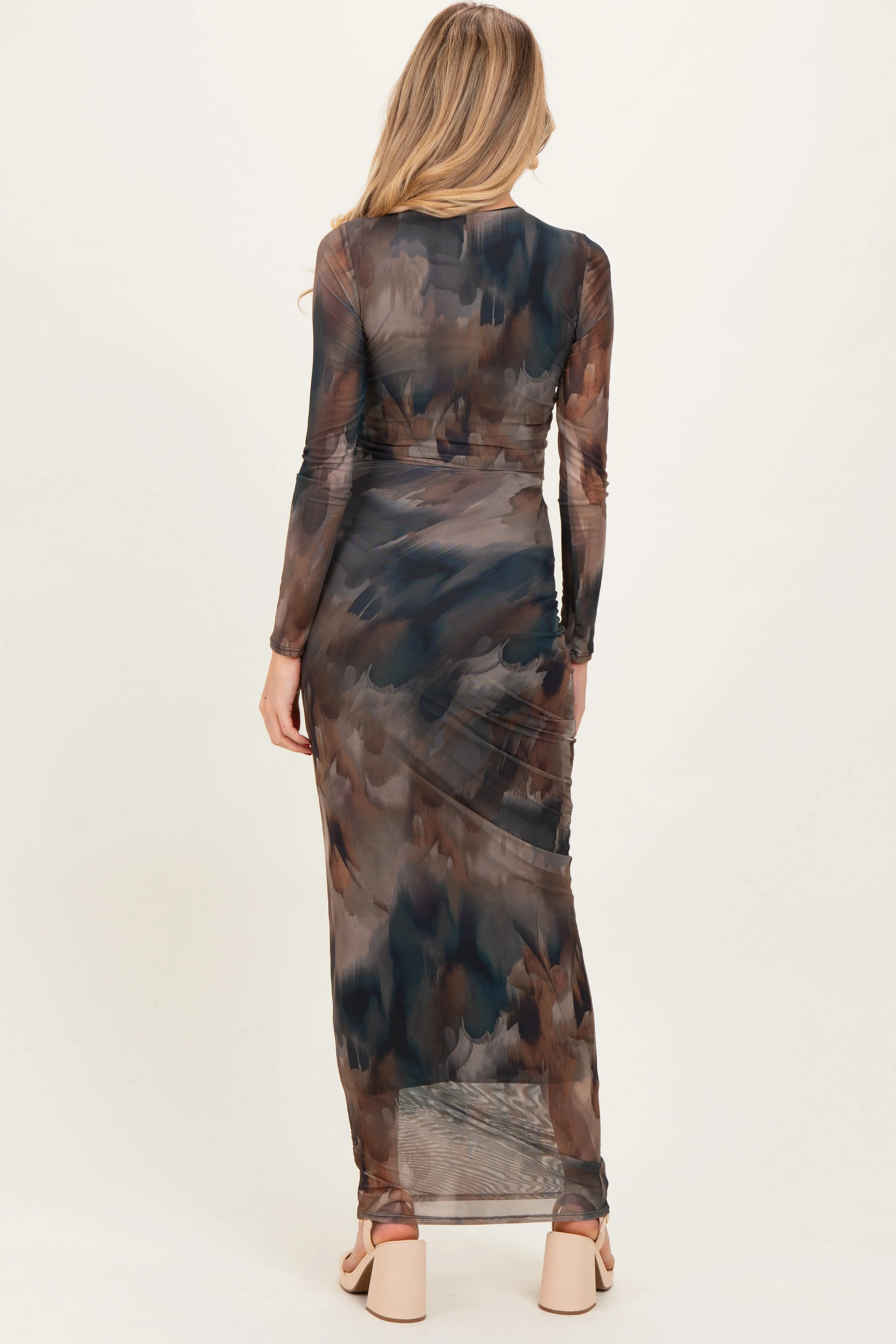 Brown Mesh Multicolor Brush Stroke Print Maternity Maxi Dress sold by Pinkblush product image thumbnail 4