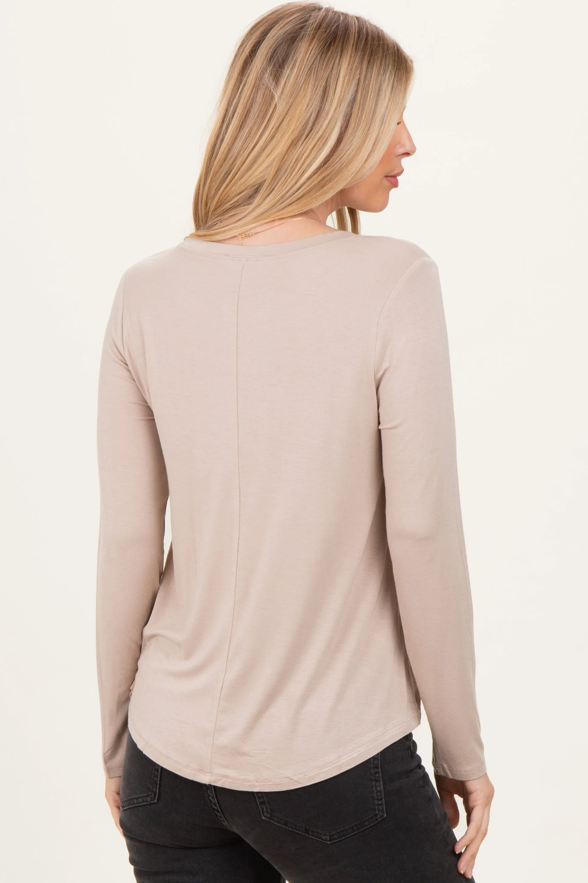 Taupe Flowy Round Hem Long Sleeve Top sold by Pinkblush product image thumbnail 2