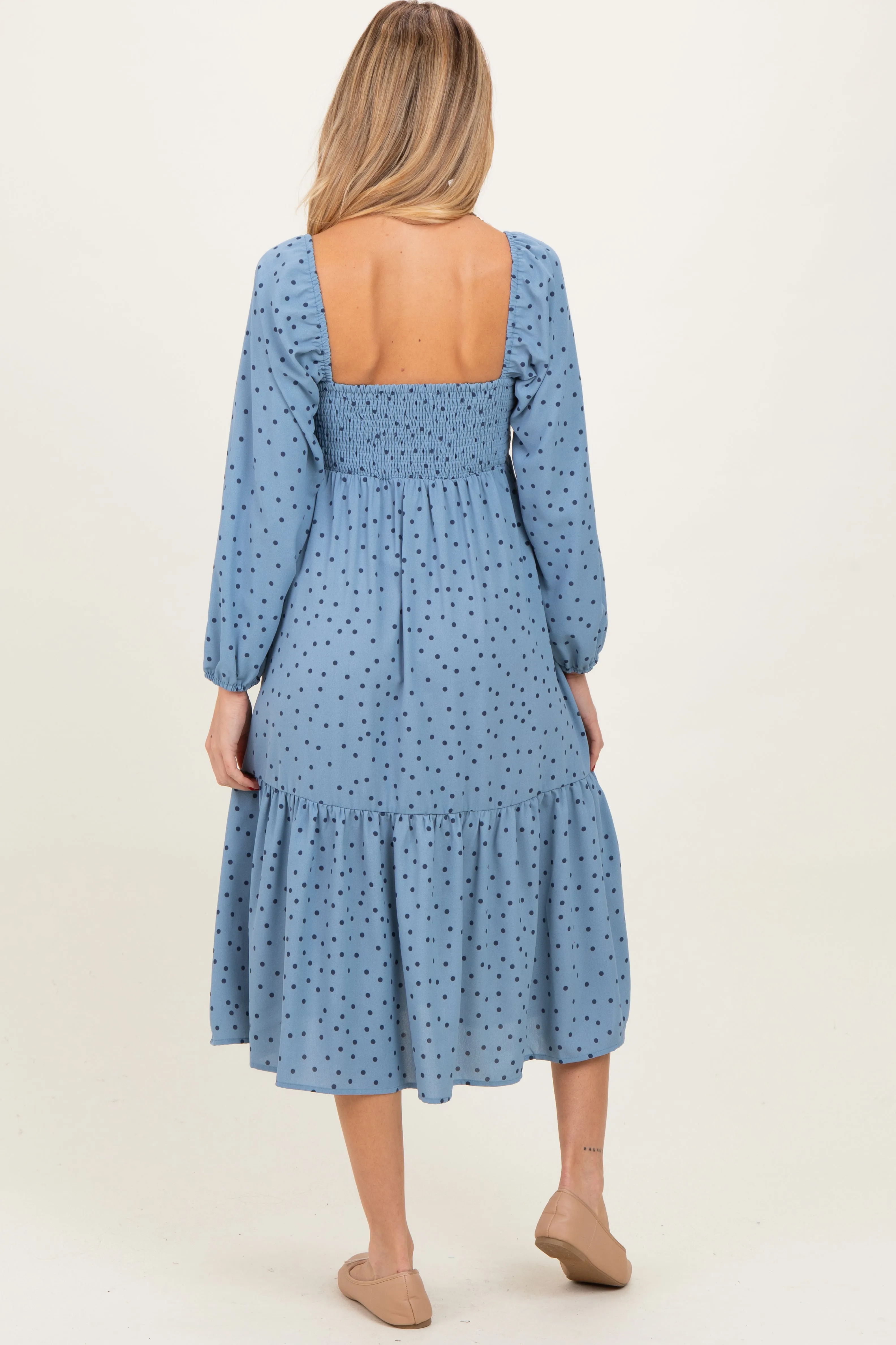 Dusty Blue Polka Dots Sweetheart Neck Maternity Midi Dress sold by Pinkblush product image thumbnail 4