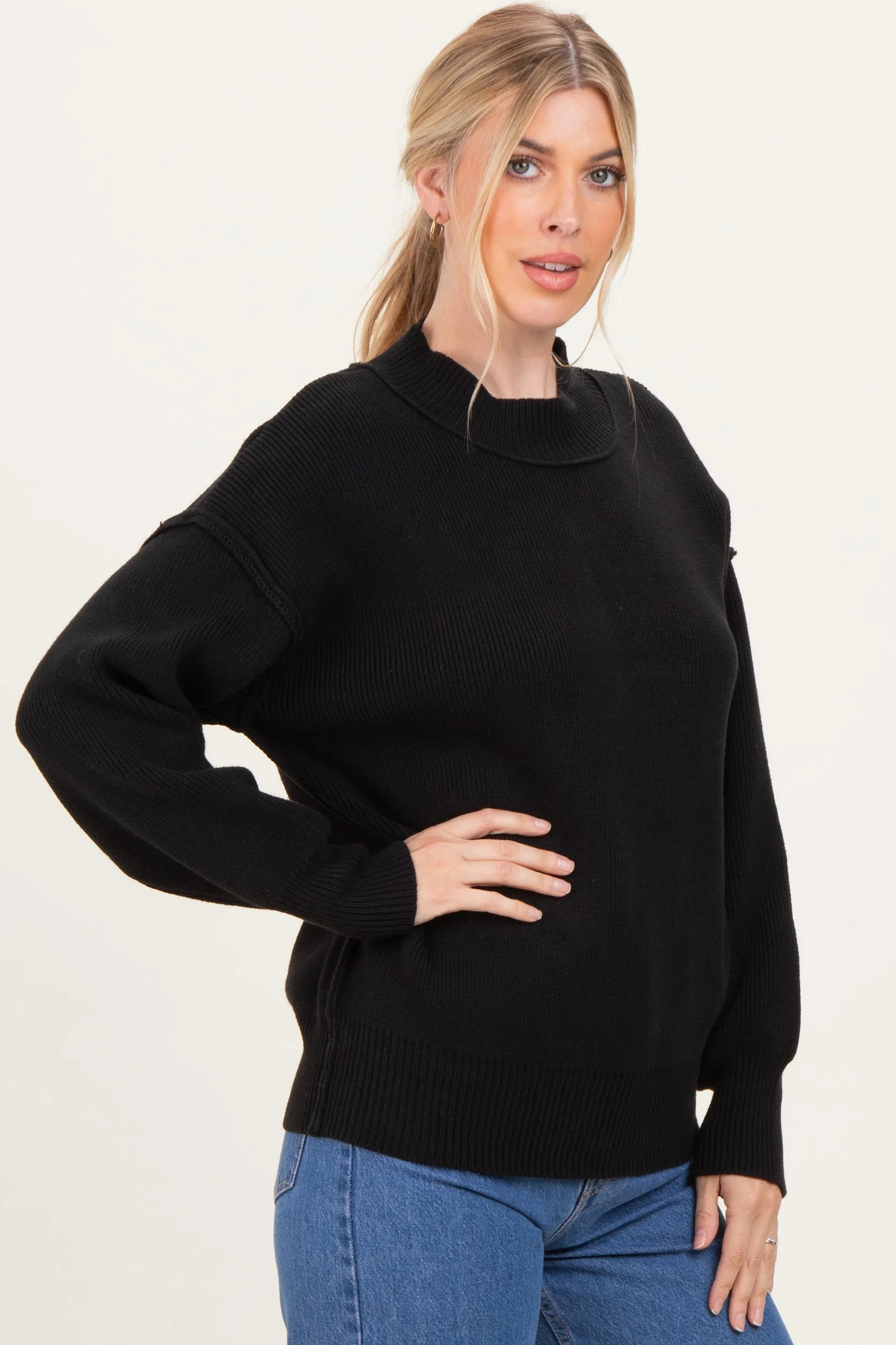 Black Wide Neck Drop Shoulder Sweater sold by Pinkblush product image thumbnail 3