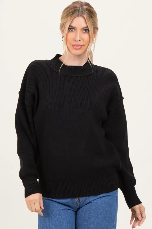 Black Wide Neck Drop Shoulder Sweater sold by Pinkblush