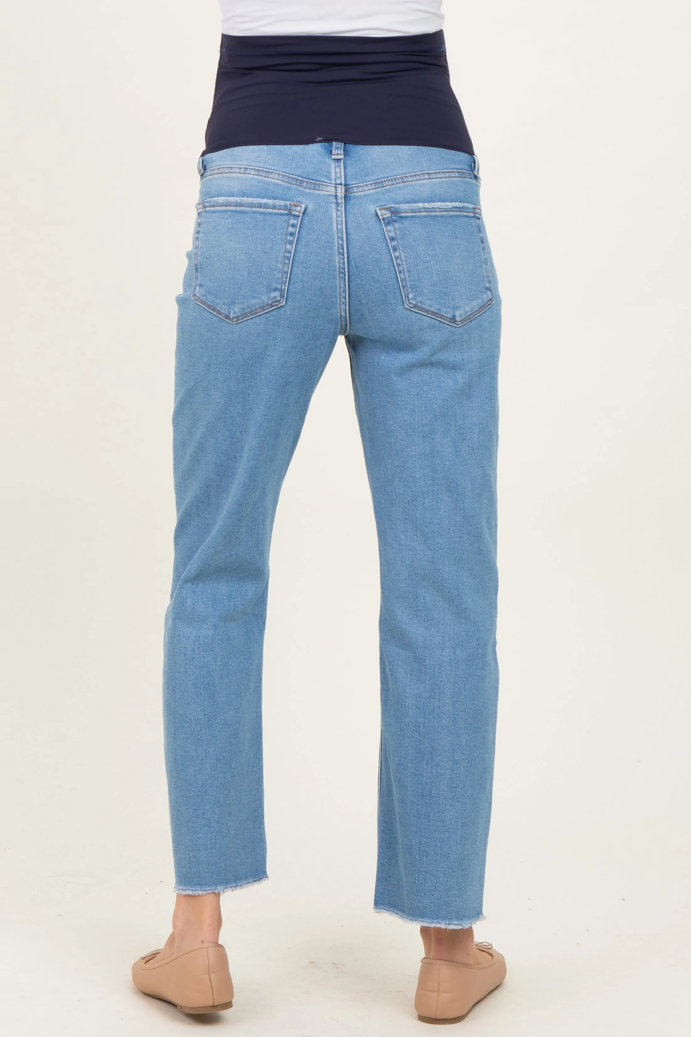 Blue Distressed Raw Hem Cropped Straight Leg Maternity Jeans sold by Pinkblush product image thumbnail 4
