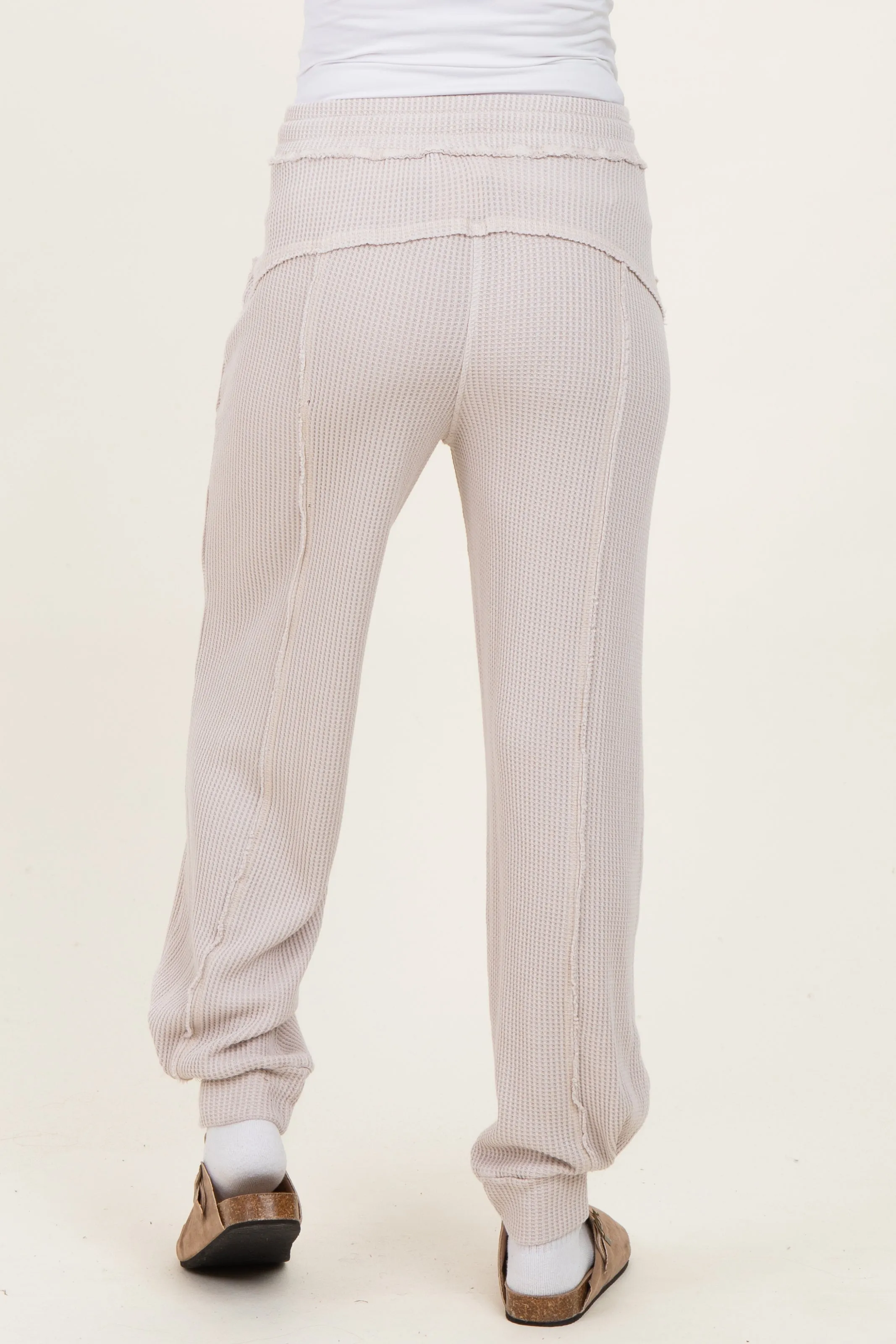 Beige Raw Seam Waffle Knit Maternity Joggers sold by Pinkblush product image thumbnail 4