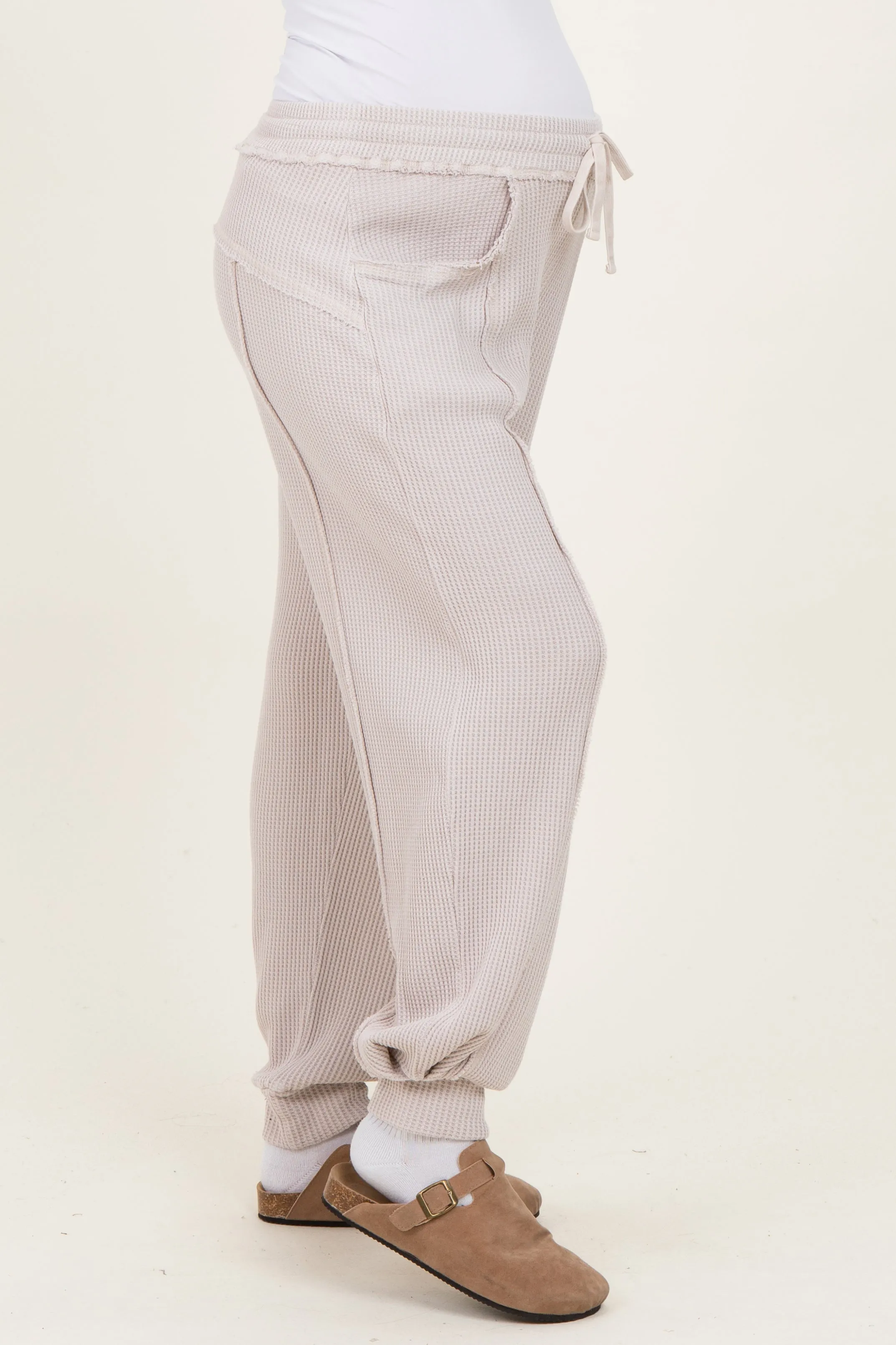 Beige Raw Seam Waffle Knit Maternity Joggers sold by Pinkblush product image thumbnail 3