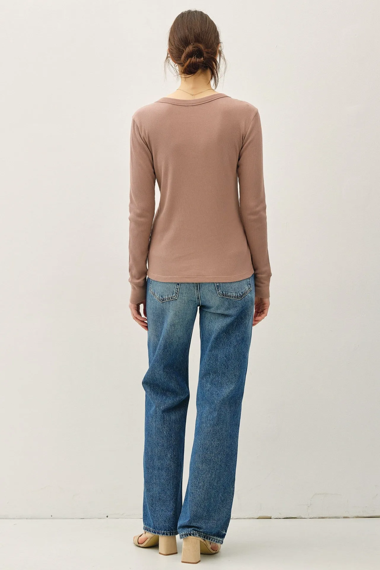 Mocha Ribbed Basic Long Sleeve Top sold by Pinkblush product image thumbnail 3