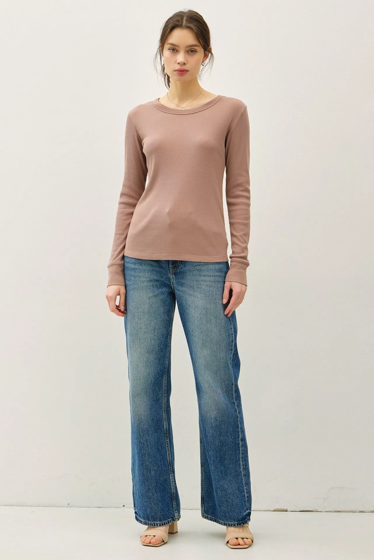 Mocha Ribbed Basic Long Sleeve Top sold by Pinkblush product image thumbnail 2
