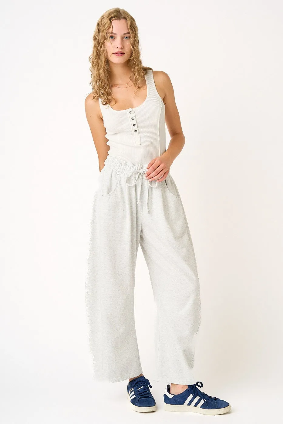 Ivory Barrel Leg Terry Sweatpants sold by Pinkblush