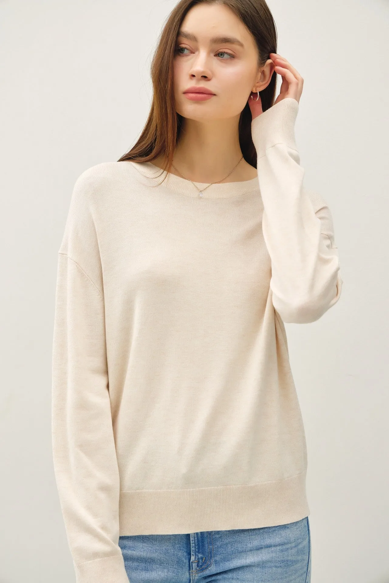 Oatmeal Classic Crew Neck Sweater sold by Pinkblush