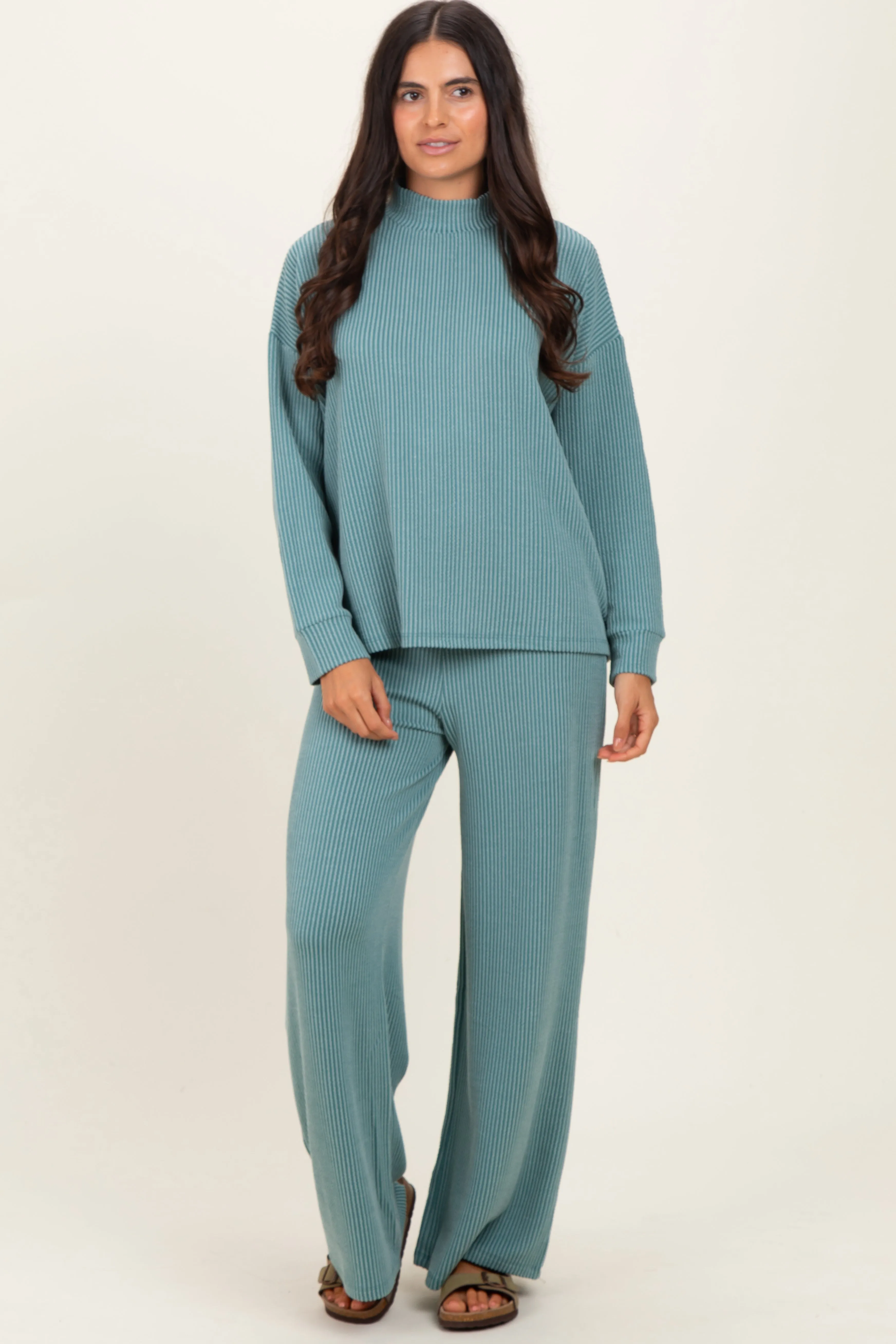 Jade Textured Rib Mock Neck Long Sleeve Pants Set sold by Pinkblush product image thumbnail 2