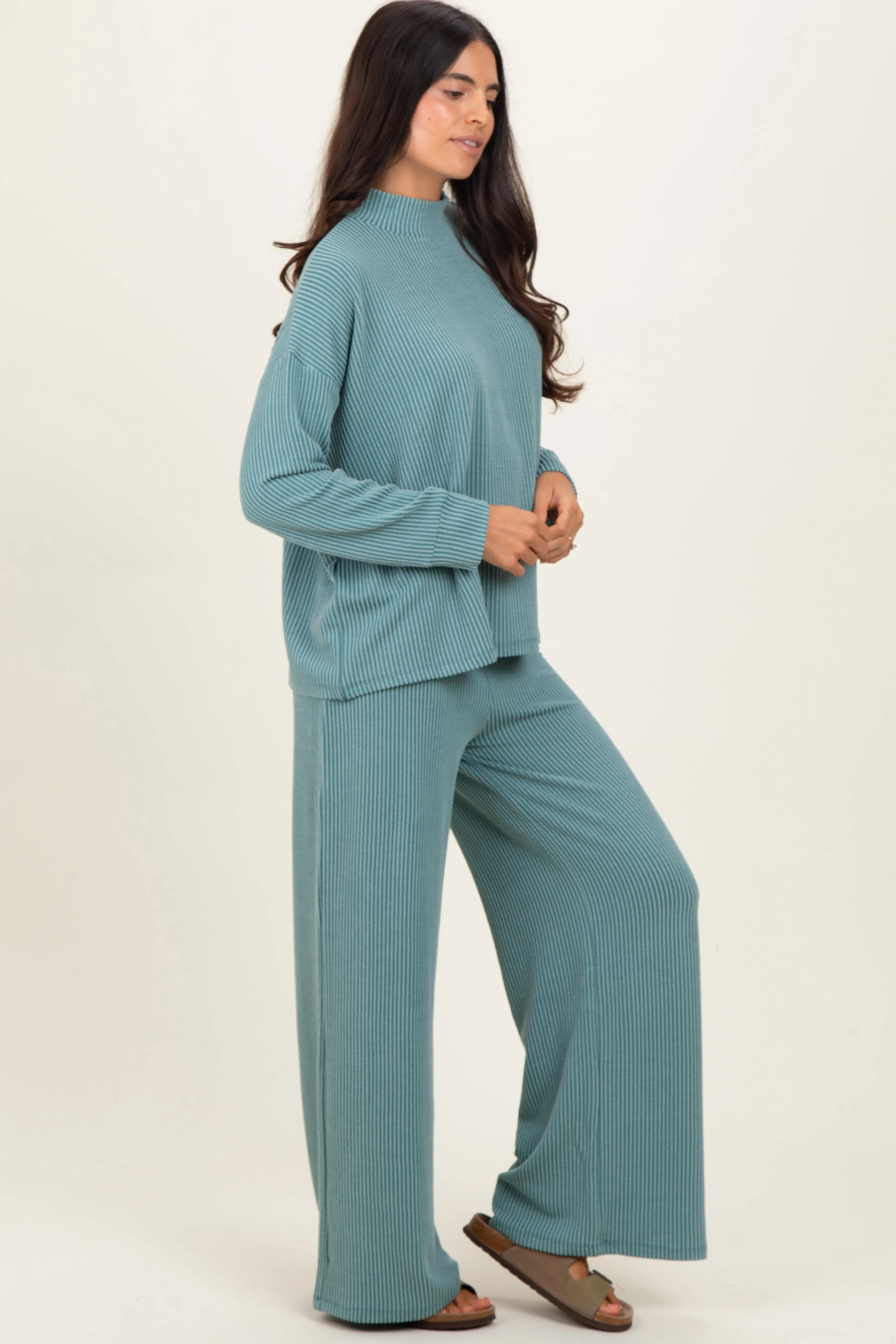 Jade Textured Rib Mock Neck Long Sleeve Pants Set sold by Pinkblush product image thumbnail 3