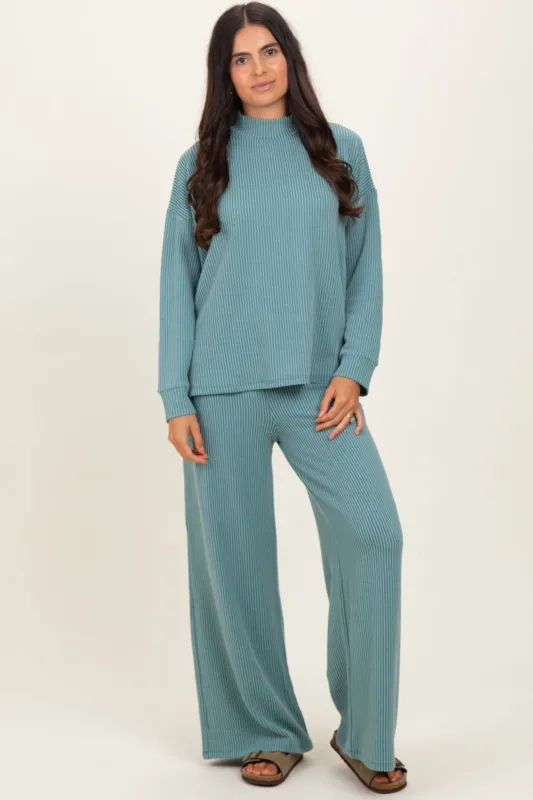 Jade Textured Rib Mock Neck Long Sleeve Pants Set sold by Pinkblush