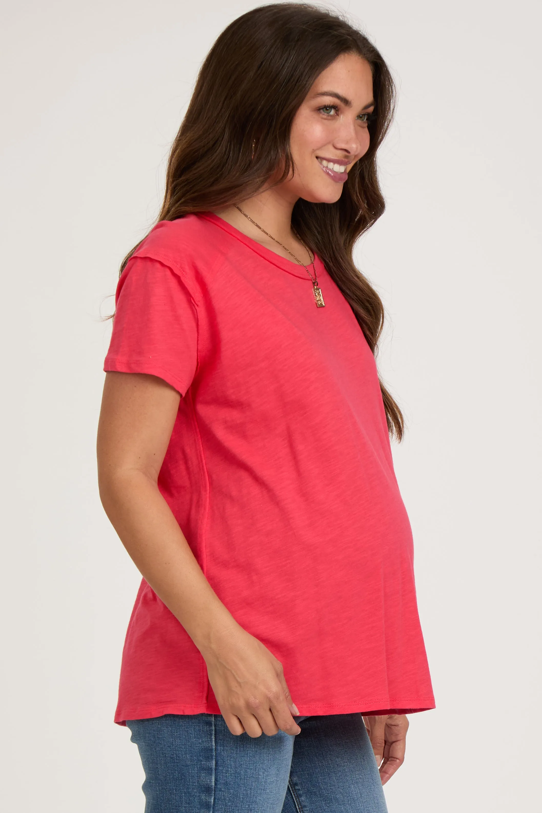 Red Raw Hem Maternity Short Sleeve Top sold by Pinkblush product image thumbnail 2