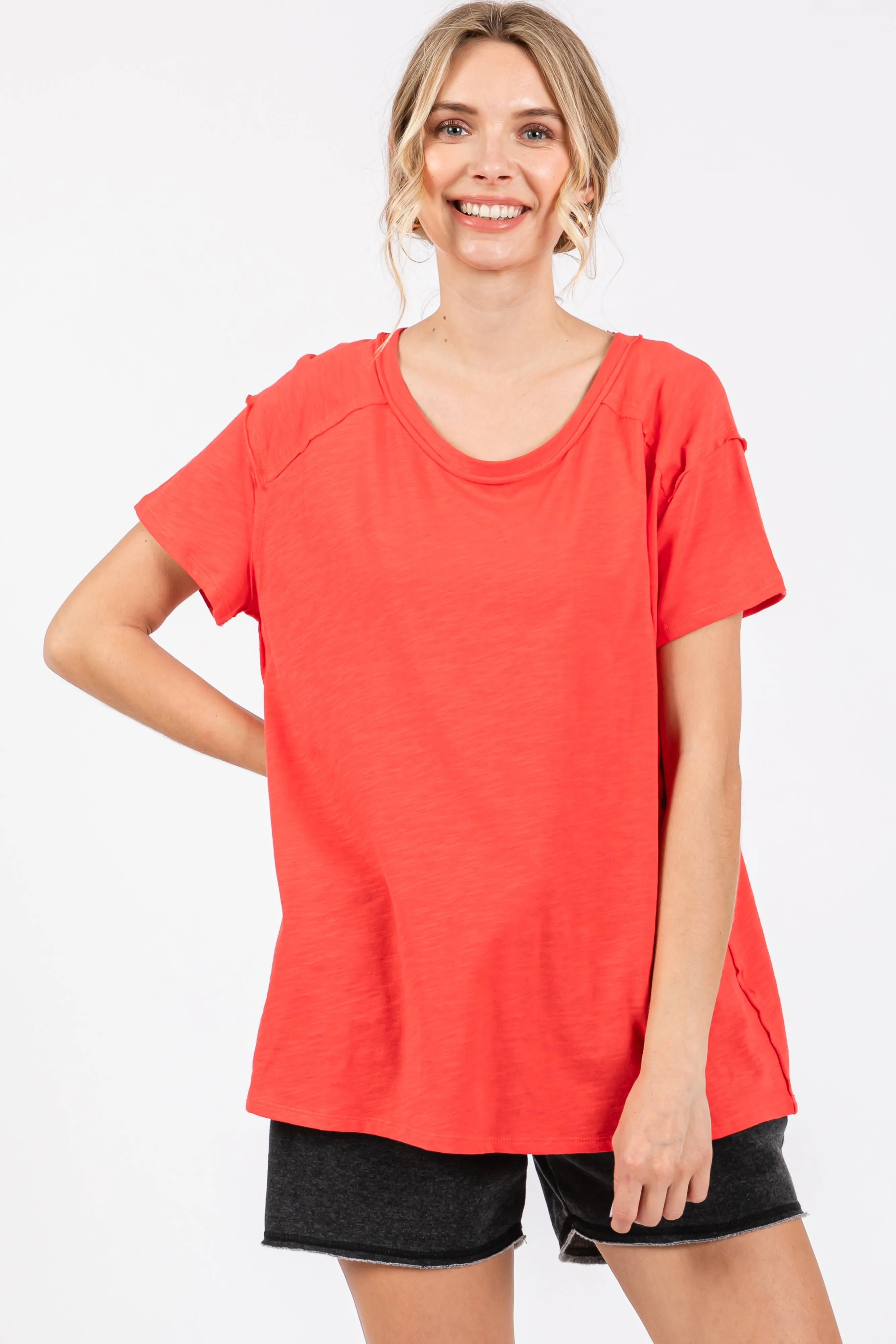 Red Raw Hem Maternity Short Sleeve Top sold by Pinkblush product image thumbnail 4
