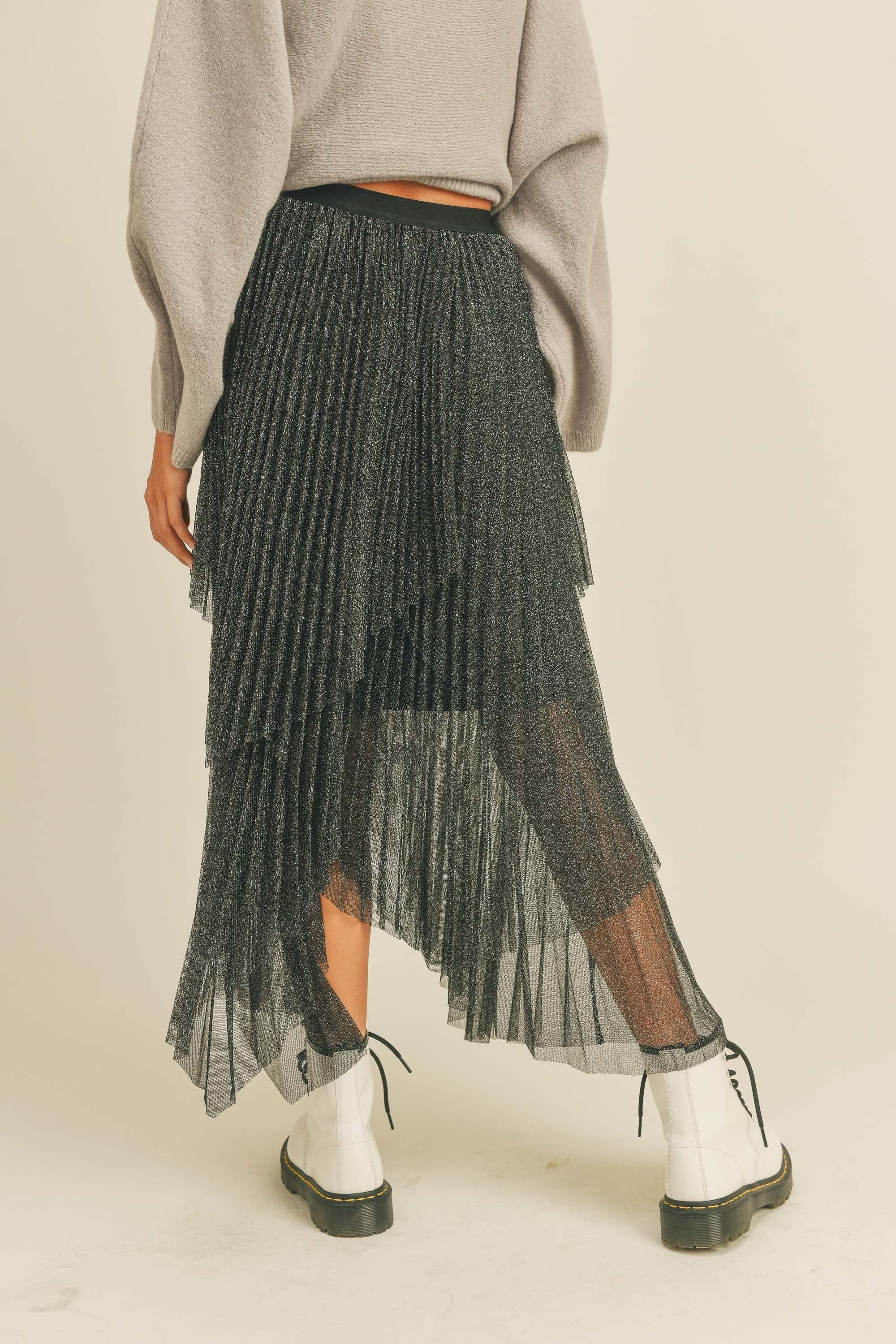 Black Metallic Mesh Pleated Skirt sold by Pinkblush product image thumbnail 4