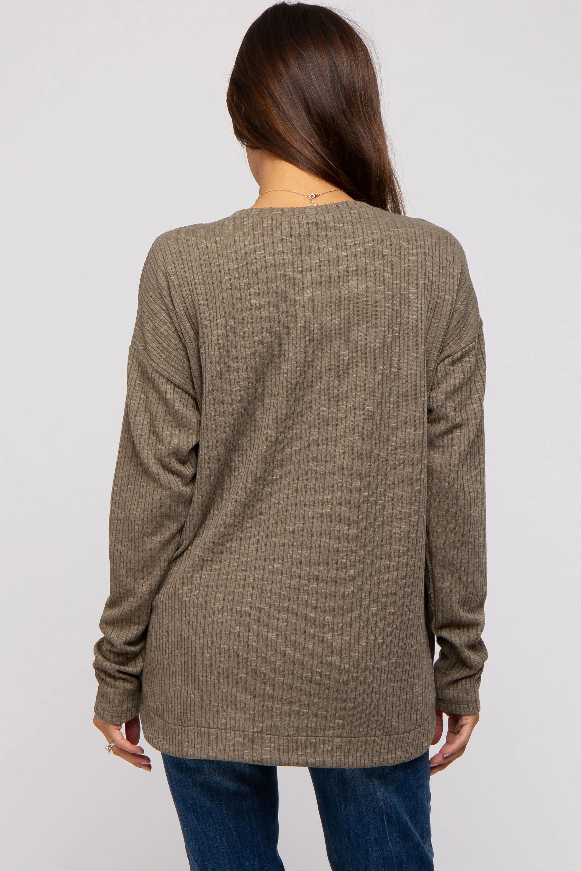 Olive Ribbed Round Hem Button Maternity Top sold by Pinkblush product image thumbnail 3