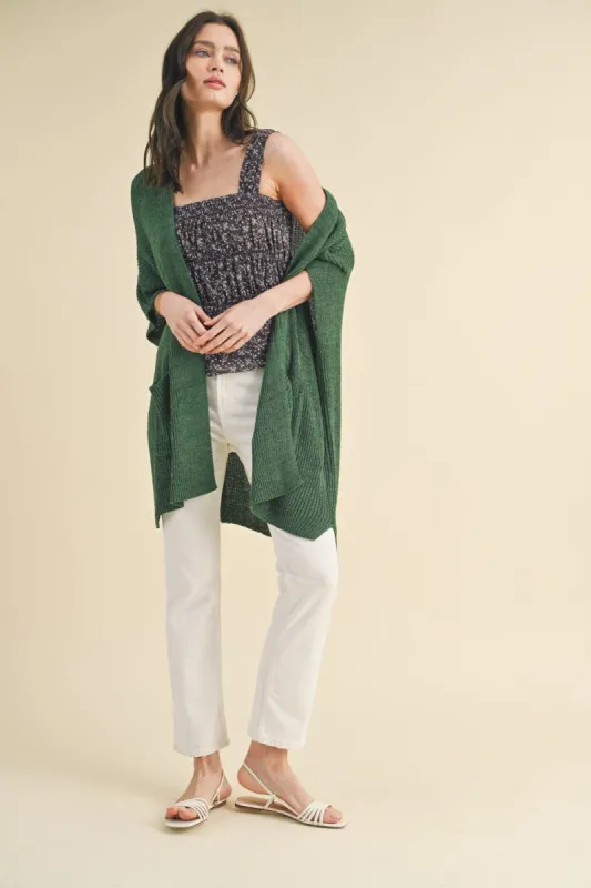 Forest Green Drop Shoulder Side Pocket 3/4 Sleeve Cardigan sold by Pinkblush