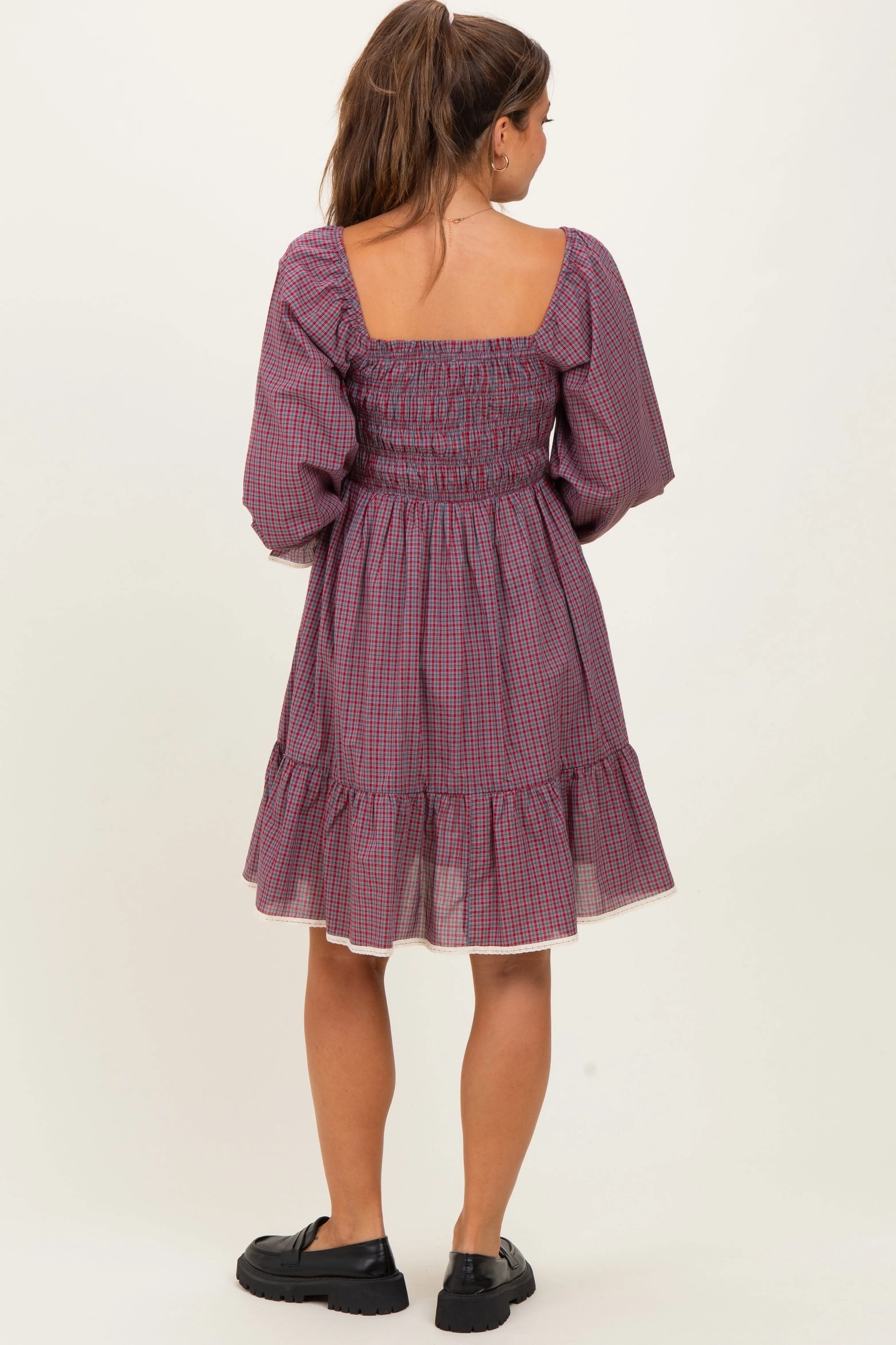 Cranberry Vintage Checked Plaid Square-Neck Maternity Dress sold by Pinkblush product image thumbnail 4