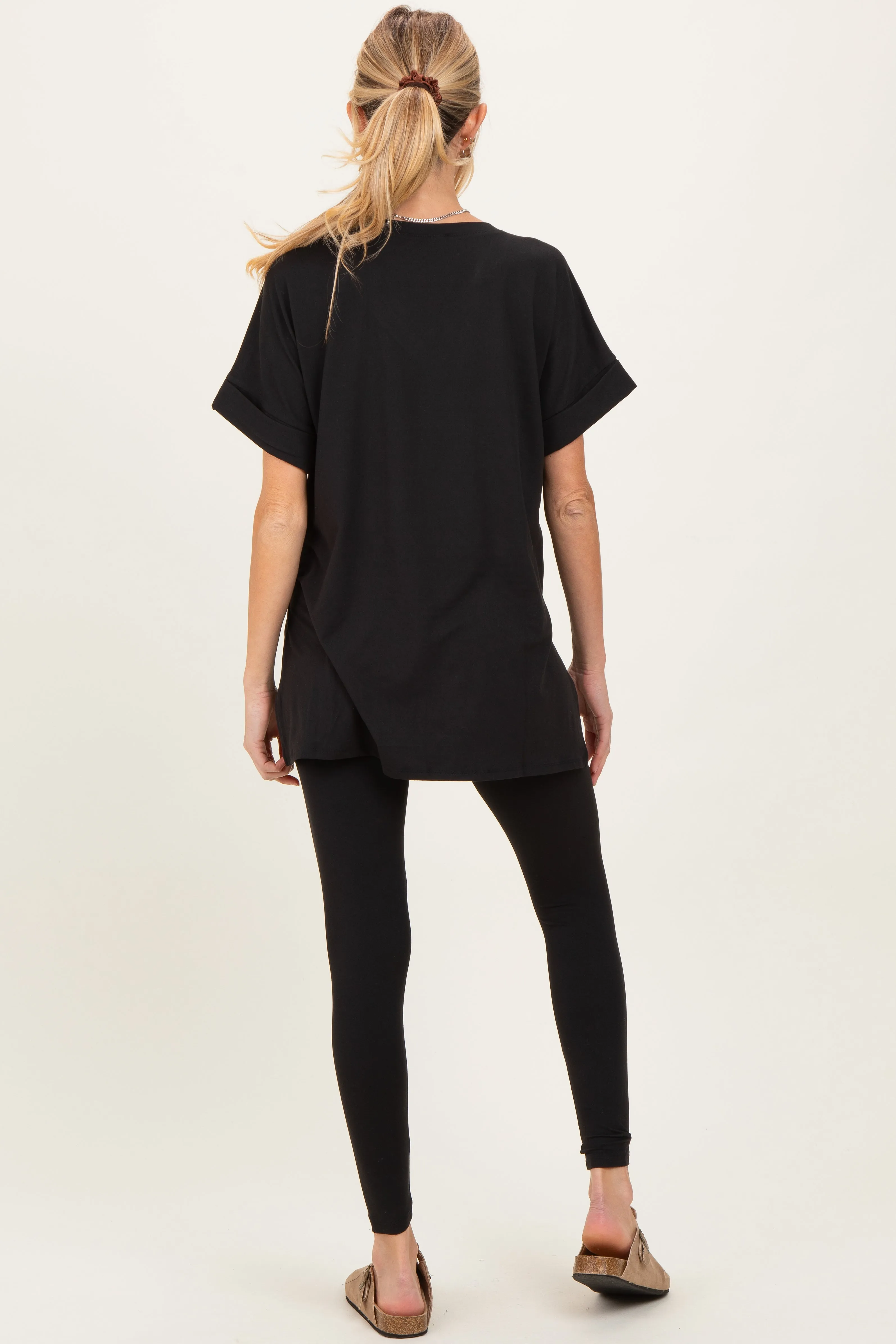 Black Oversized V-Neck Tee Legging Maternity Lounge Set sold by Pinkblush product image thumbnail 4