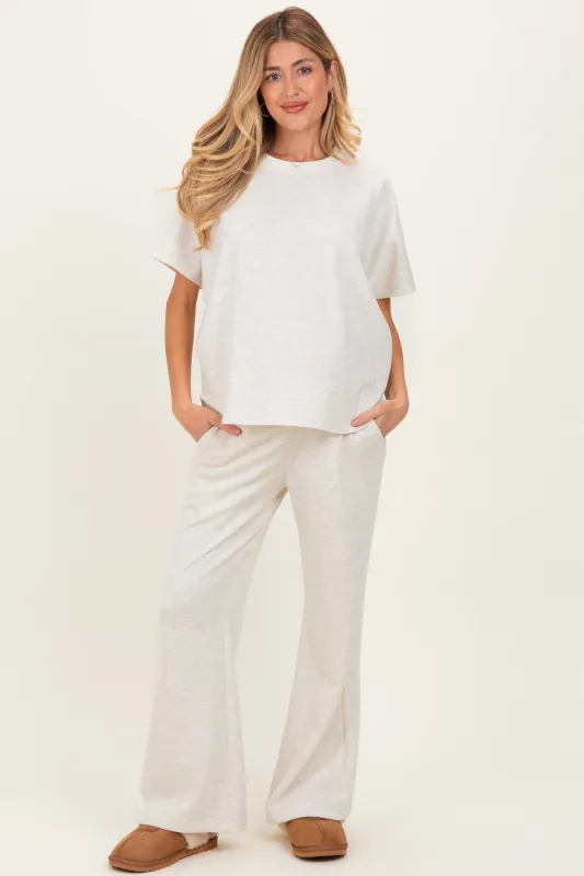 Cream Curved Hem Tee Pants Maternity Lounge Set sold by Pinkblush