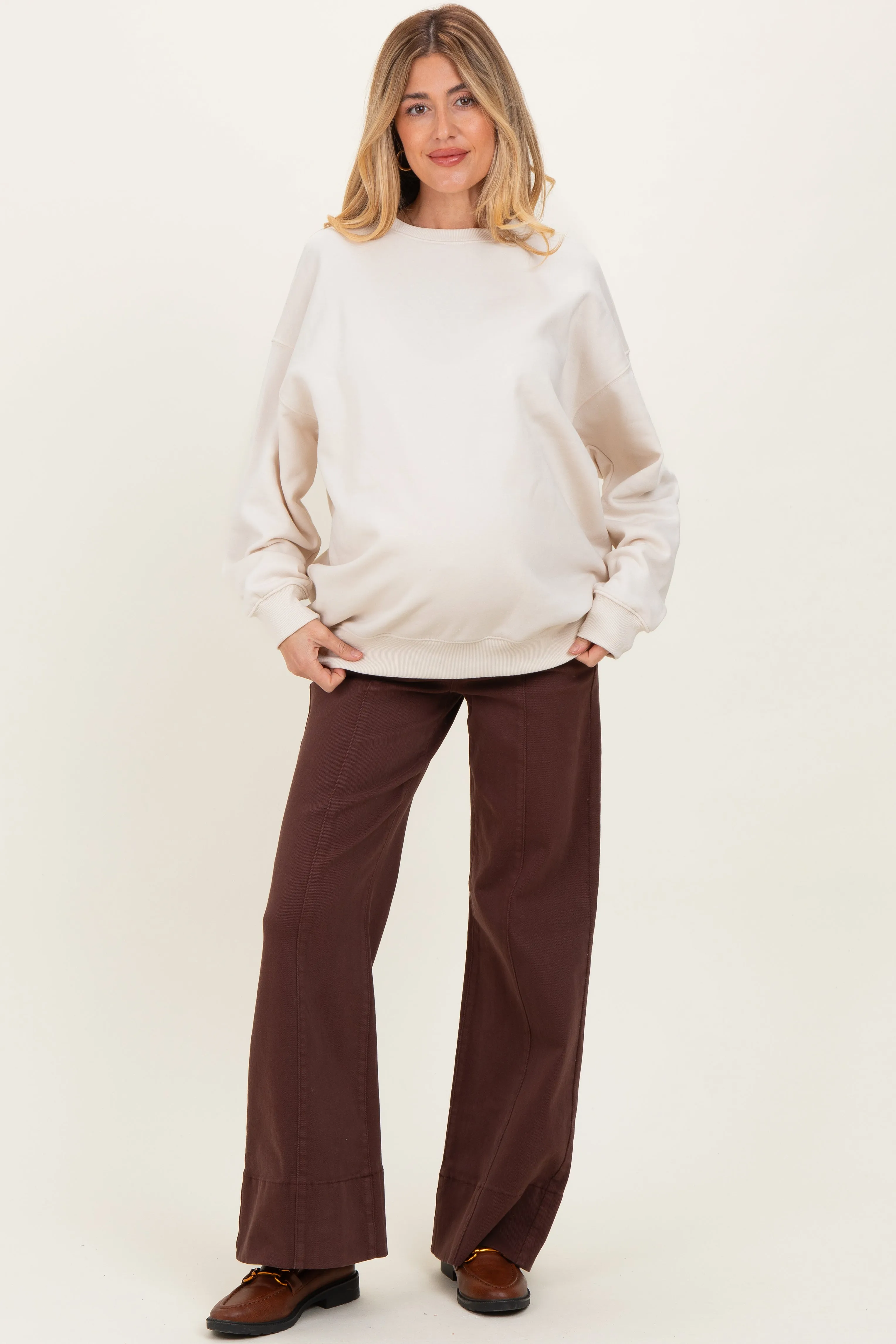 Sand Oversized Maternity Fleece Sweatshirt sold by Pinkblush product image thumbnail 2