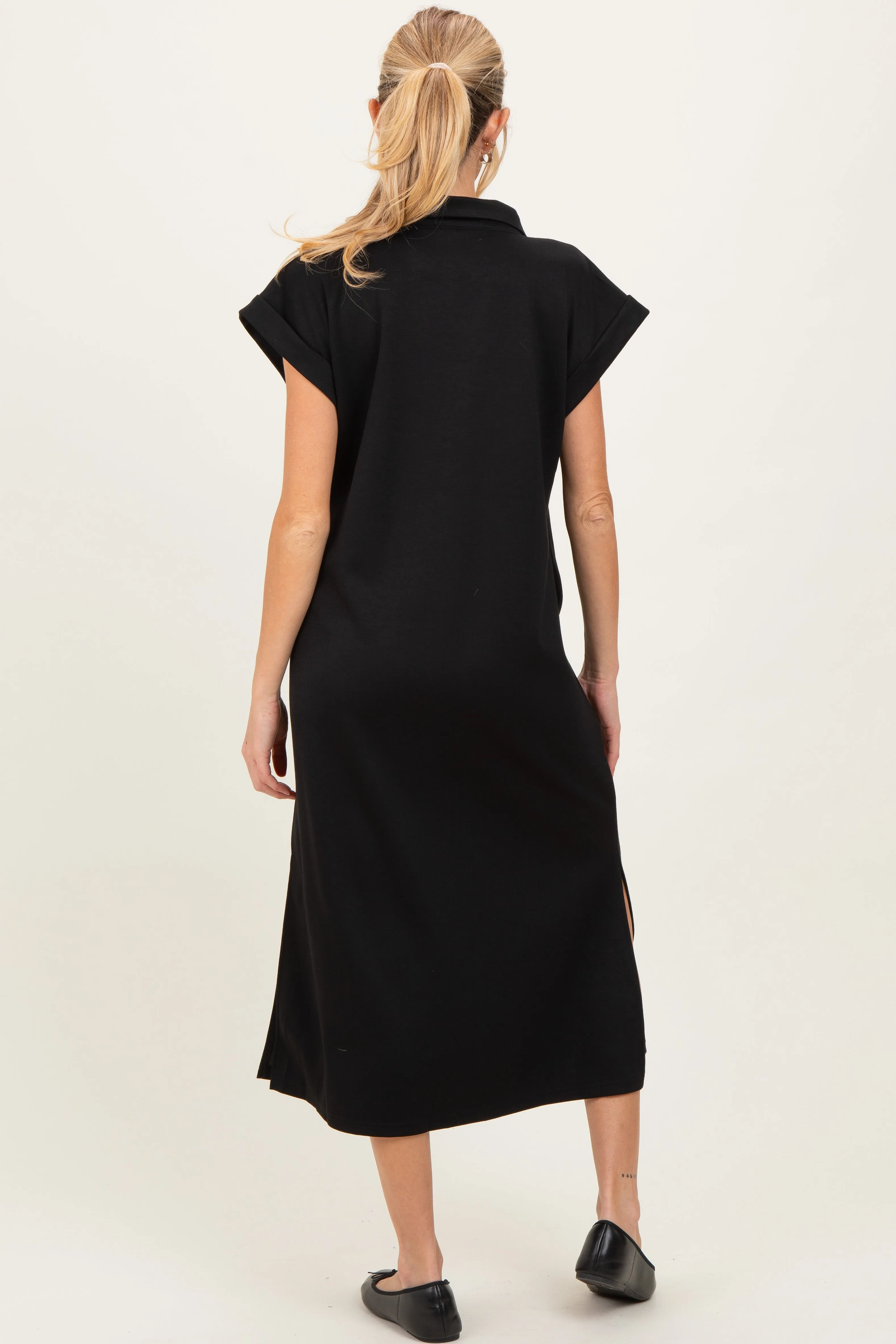 Black Collared Oversized Maternity Midi Dress sold by Pinkblush product image thumbnail 3