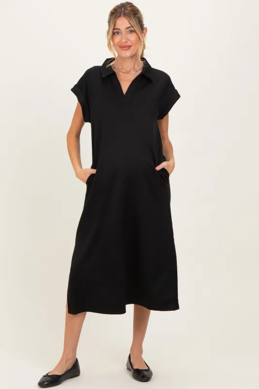 Black Collared Oversized Maternity Midi Dress sold by Pinkblush