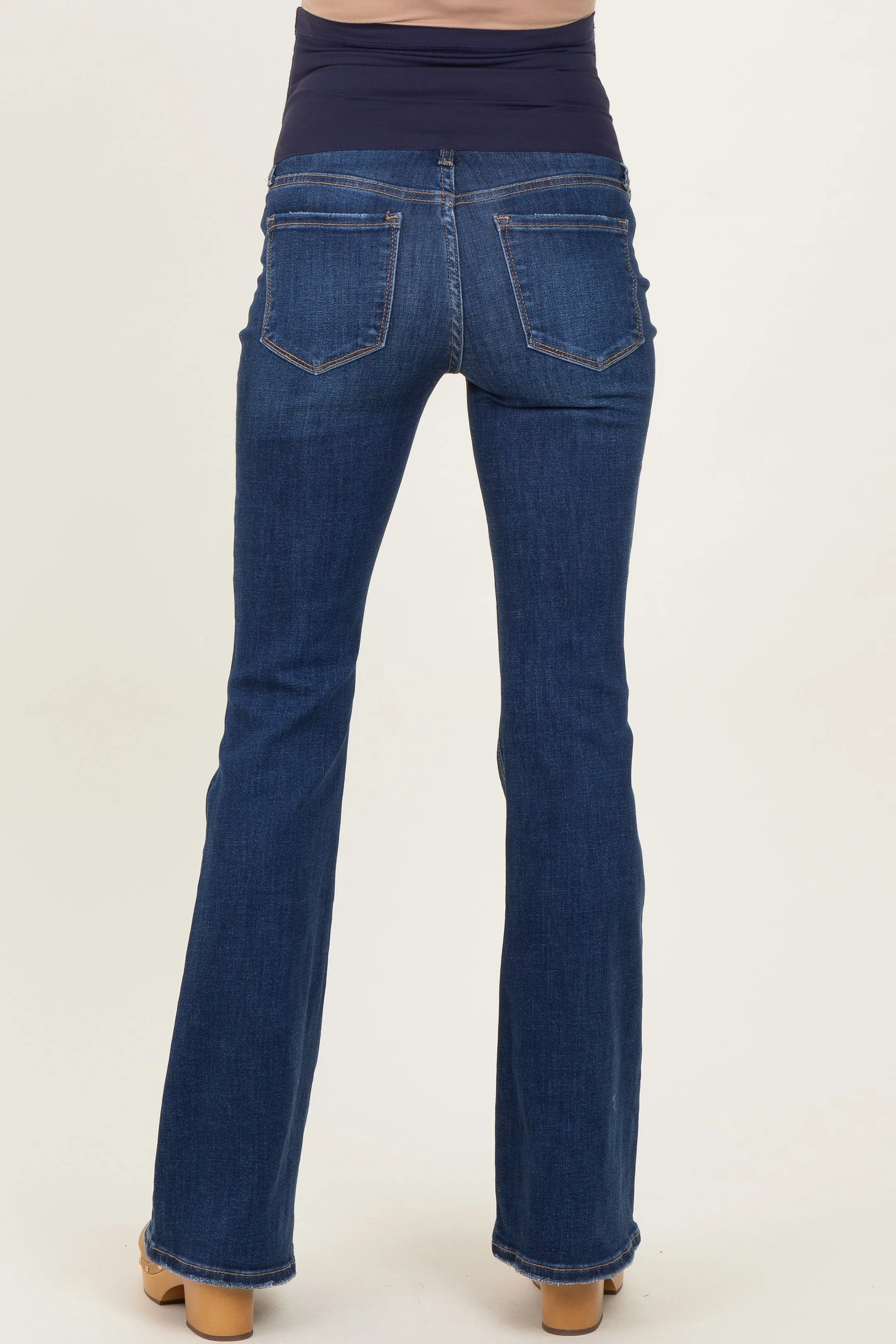 Navy Blue Dark Wash Maternity Flared Jeans sold by Pinkblush product image thumbnail 5