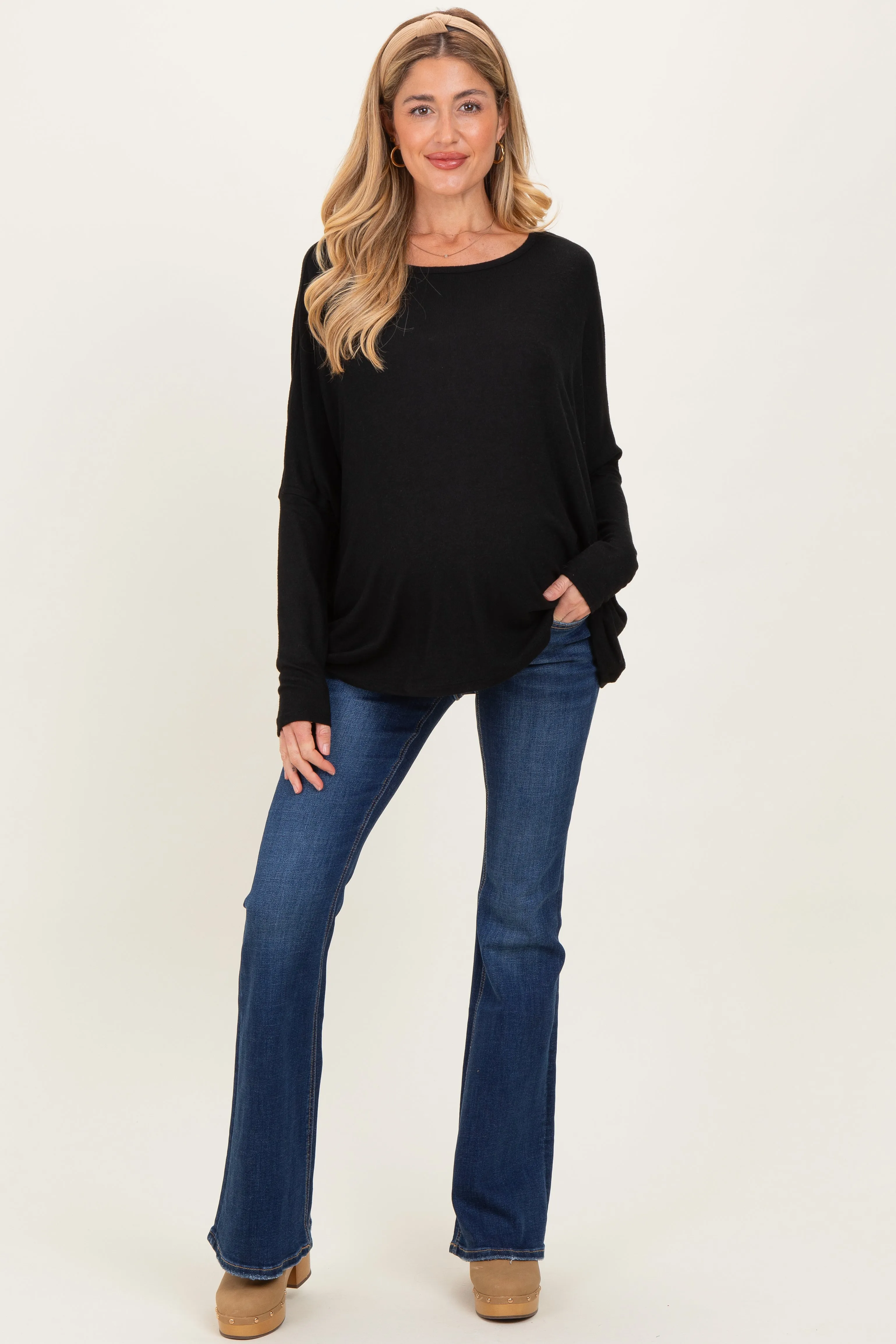 Navy Blue Dark Wash Maternity Flared Jeans sold by Pinkblush product image thumbnail 2