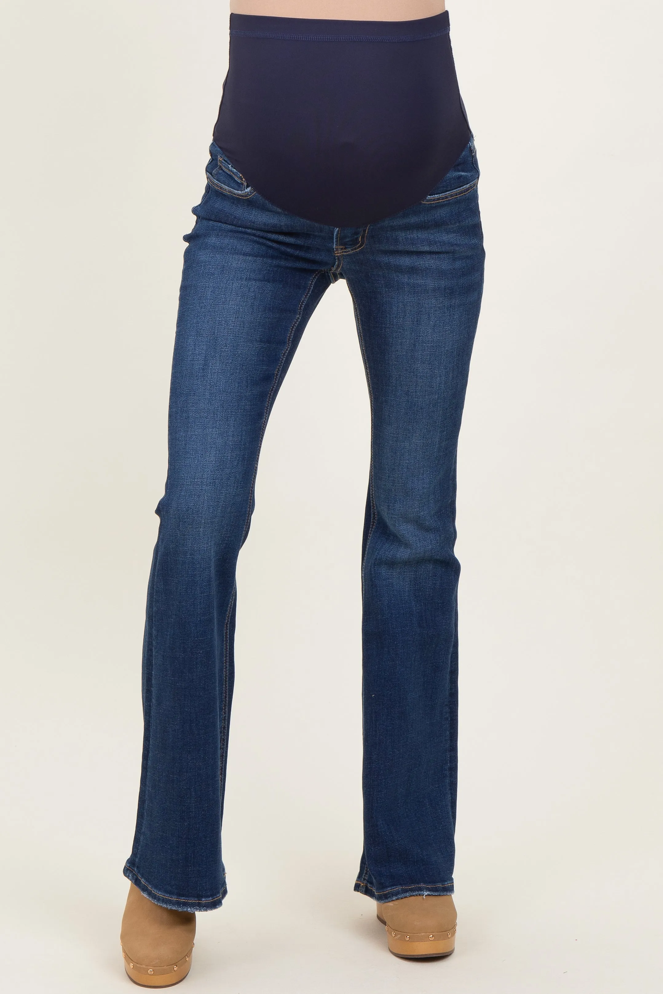 Navy Blue Dark Wash Maternity Flared Jeans sold by Pinkblush product image thumbnail 3