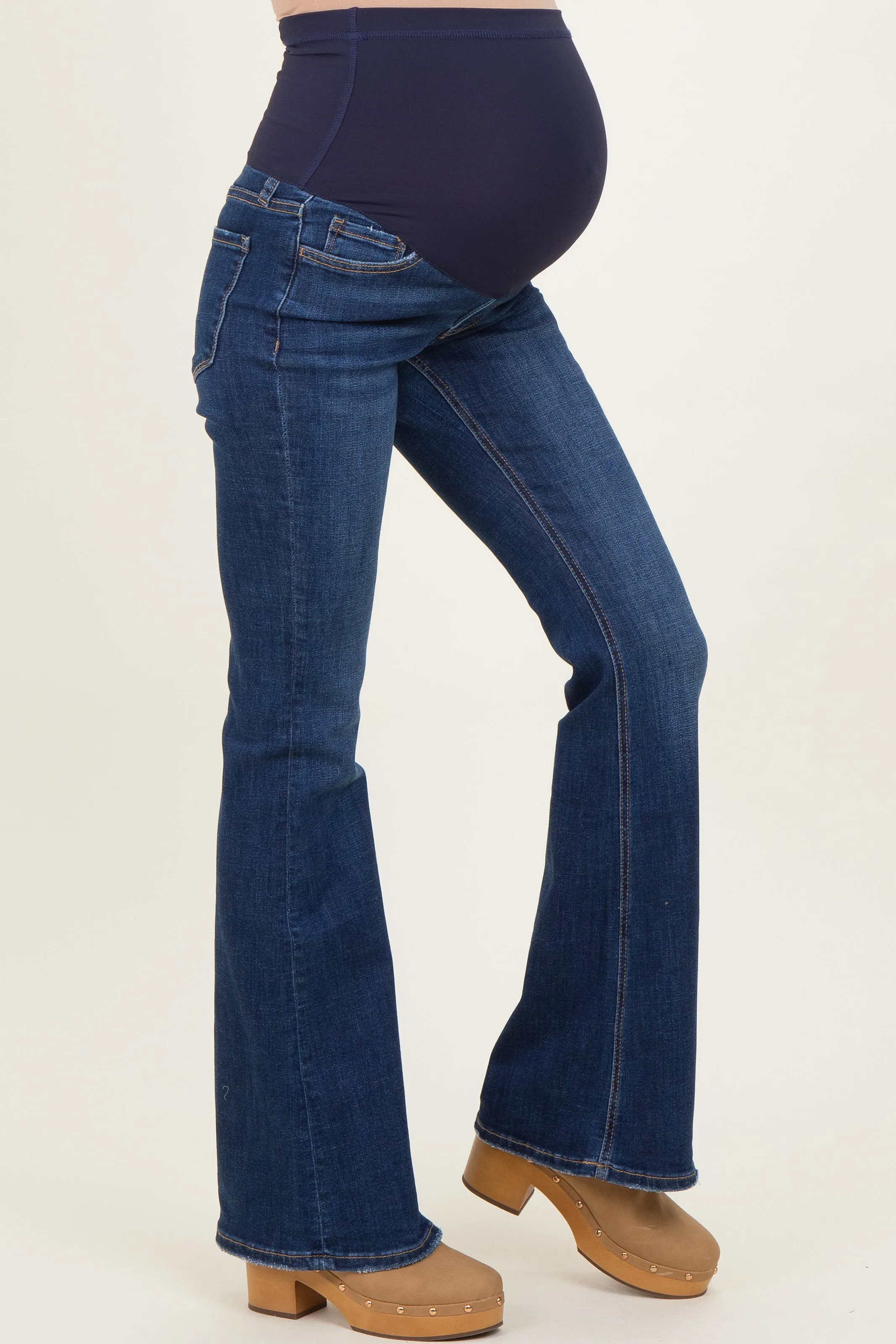 Navy Blue Dark Wash Maternity Flared Jeans sold by Pinkblush product image thumbnail 4